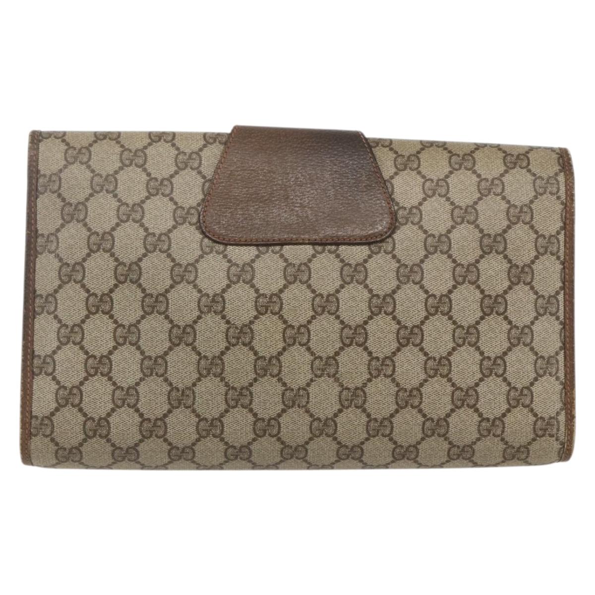 GUCCI GG Supreme Web Sherry Line Clutch Bag PVC Beige 89 01 031 Auth 169742