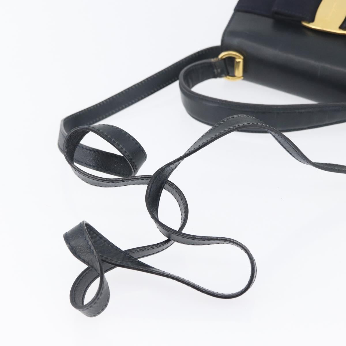 Salvatore Ferragamo Vala Hand Bag Leather 2way Navy Gold Auth 169747