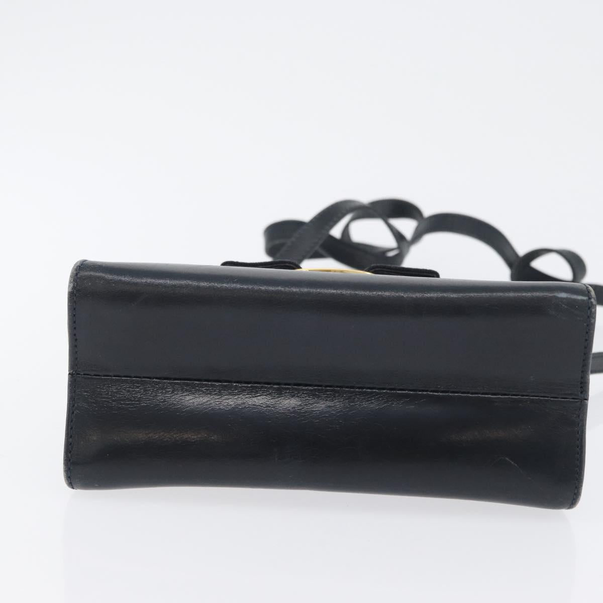 Salvatore Ferragamo Vala Hand Bag Leather 2way Navy Gold Auth 169747