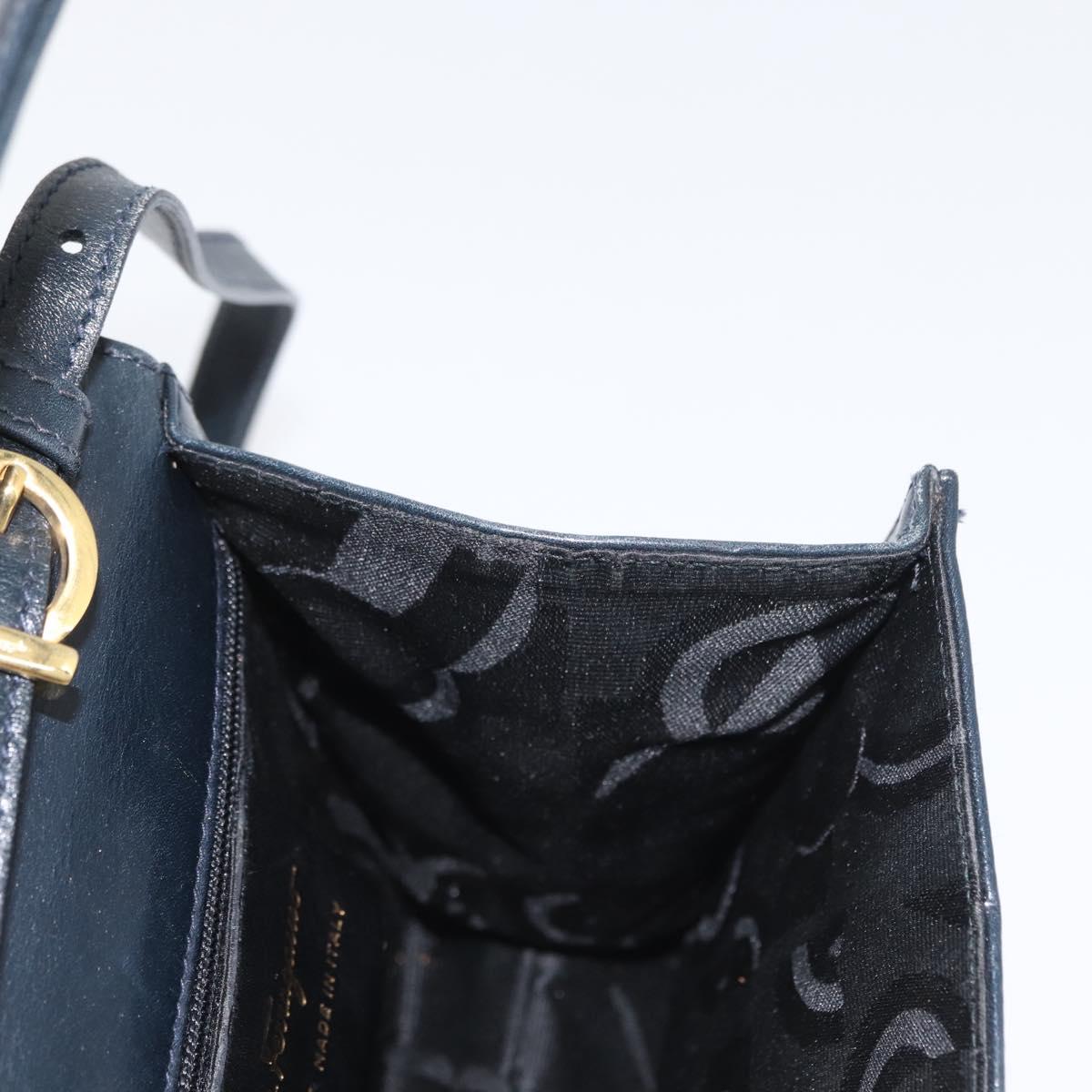 Salvatore Ferragamo Vala Hand Bag Leather 2way Navy Gold Auth 169747
