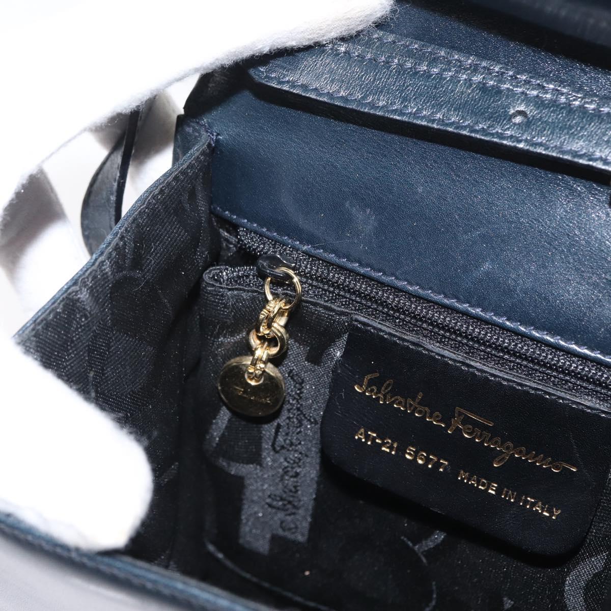 Salvatore Ferragamo Vala Hand Bag Leather 2way Navy Gold Auth 169747