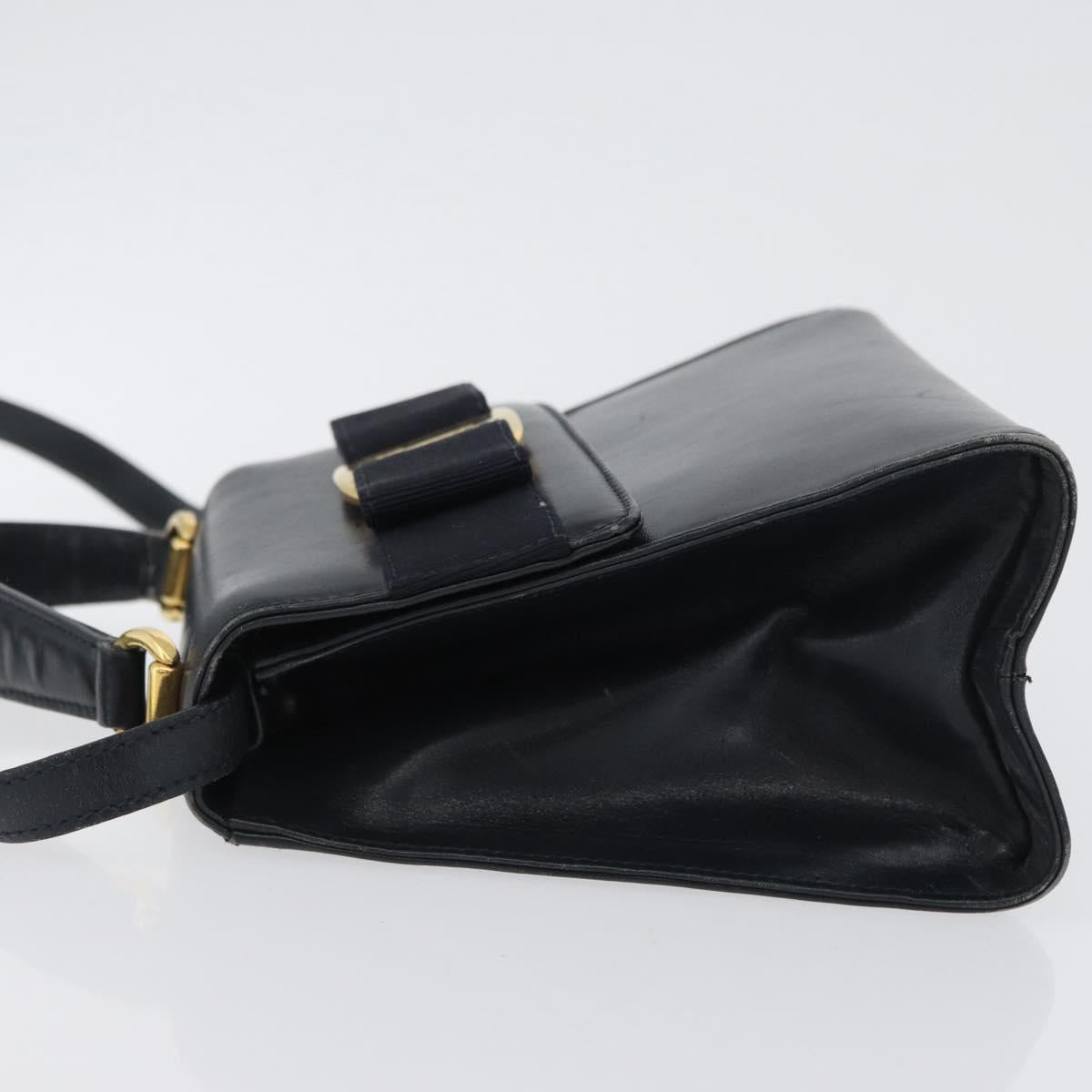 Salvatore Ferragamo Vala Hand Bag Leather 2way Navy Gold Auth 169747