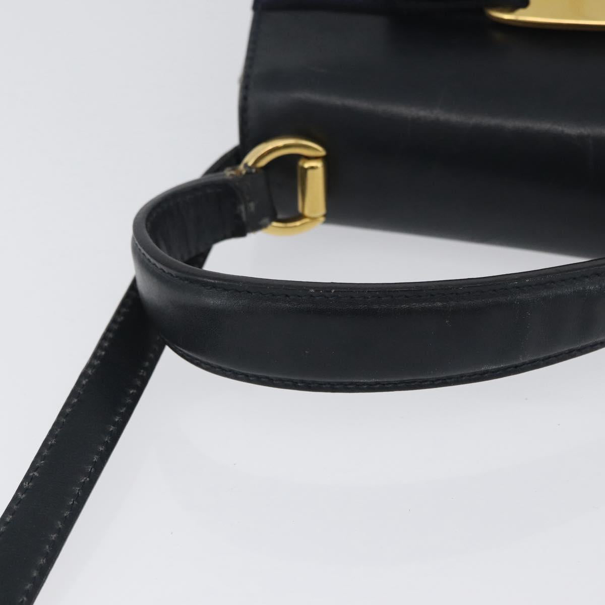 Salvatore Ferragamo Vala Hand Bag Leather 2way Navy Gold Auth 169747