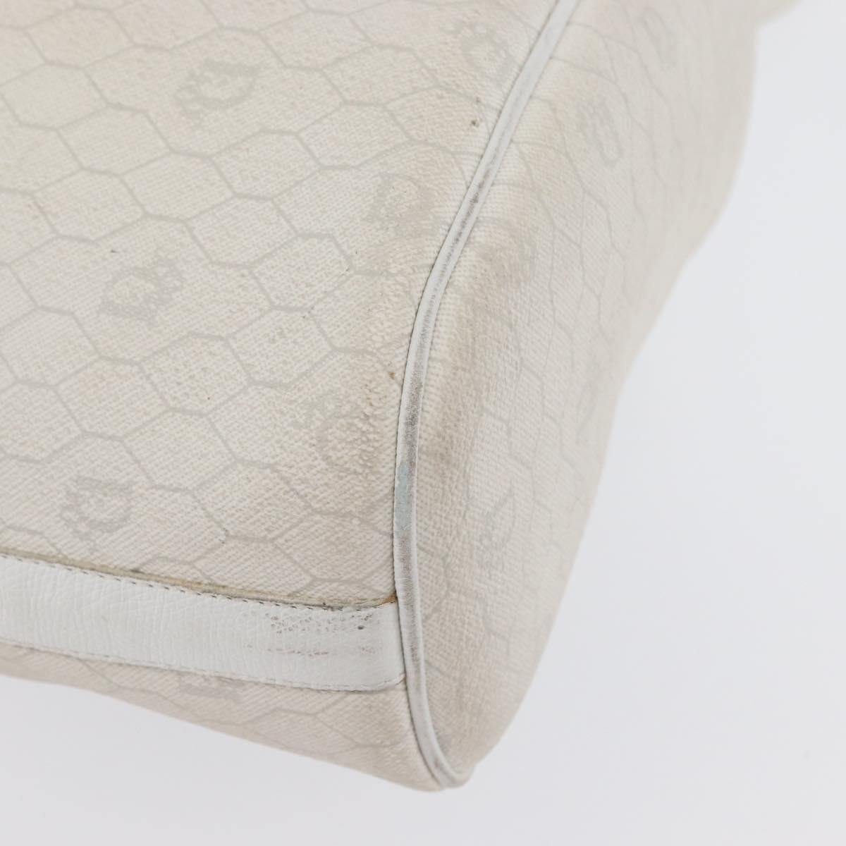 Christian Dior Honeycomb Canvas Shoulder Bag PVC White Gold Auth 169749