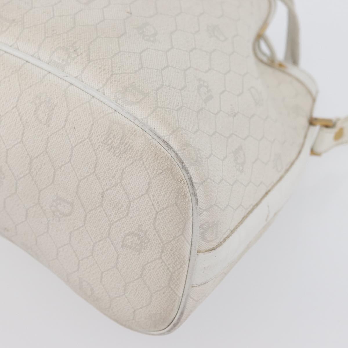 Christian Dior Honeycomb Canvas Shoulder Bag PVC White Gold Auth 169749