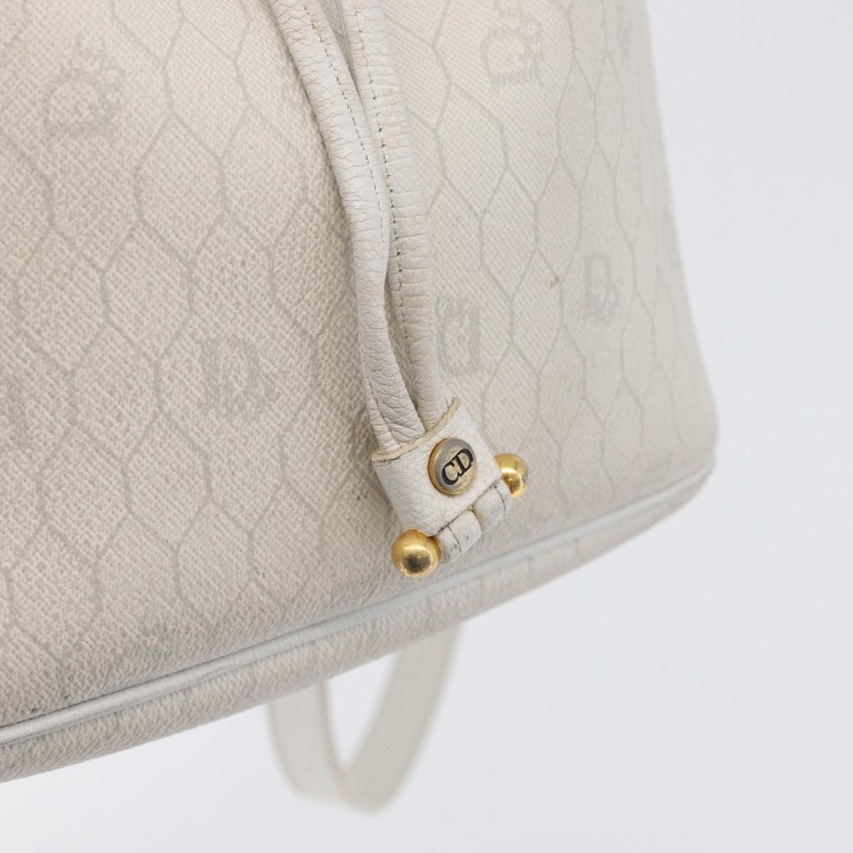 Christian Dior Honeycomb Canvas Shoulder Bag PVC White Gold Auth 169749