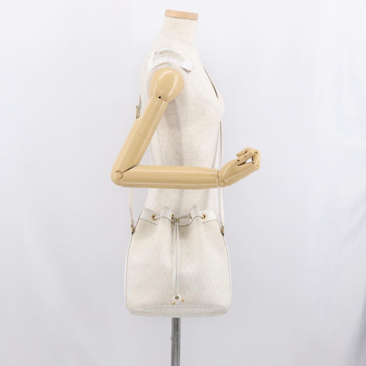 Christian Dior Honeycomb Canvas Shoulder Bag PVC White Gold Auth 169749