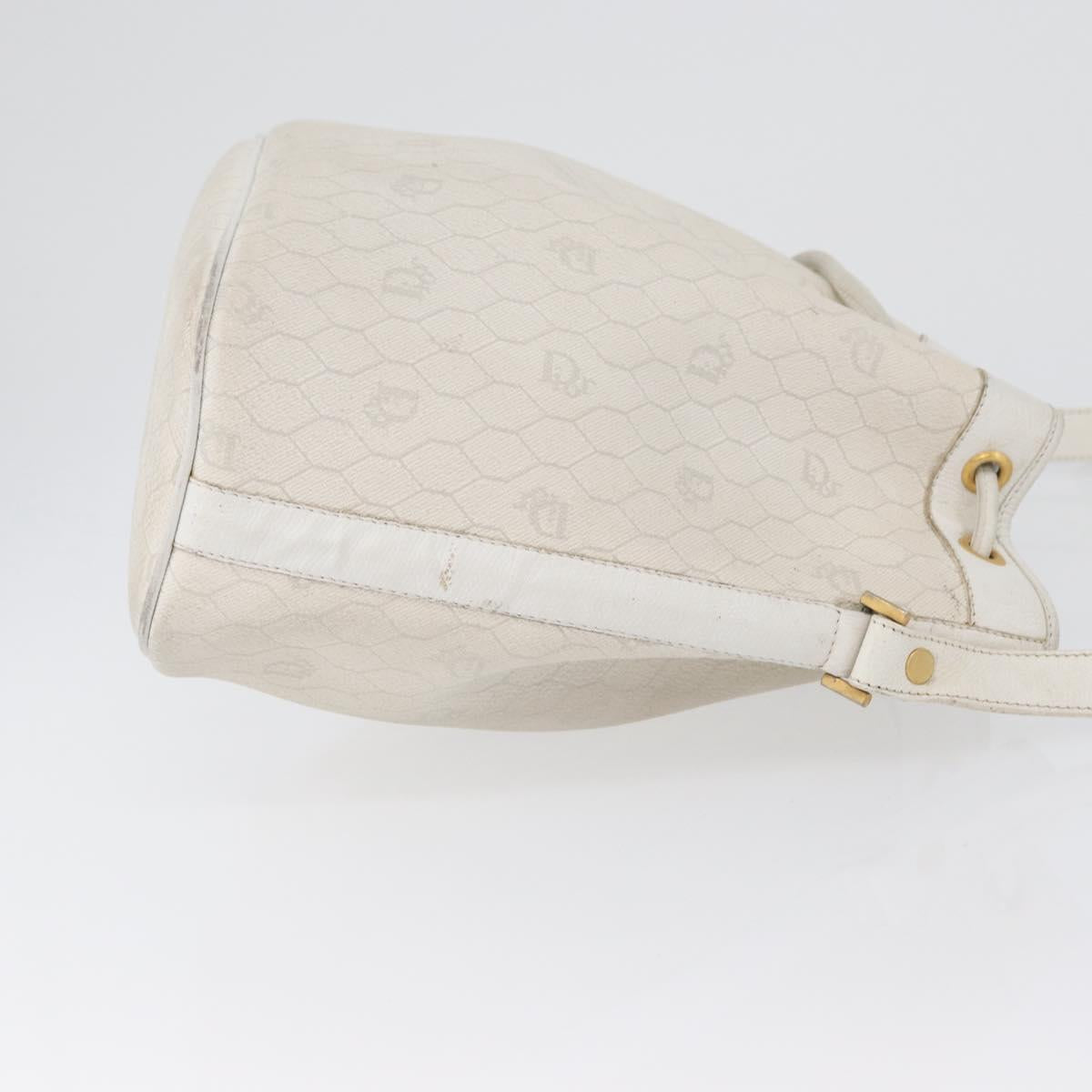 Christian Dior Honeycomb Canvas Shoulder Bag PVC White Gold Auth 169749