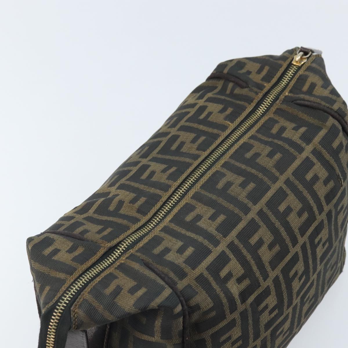 FENDI Zucca Canvas Vanity Hand Bag Black Brown Auth 169752