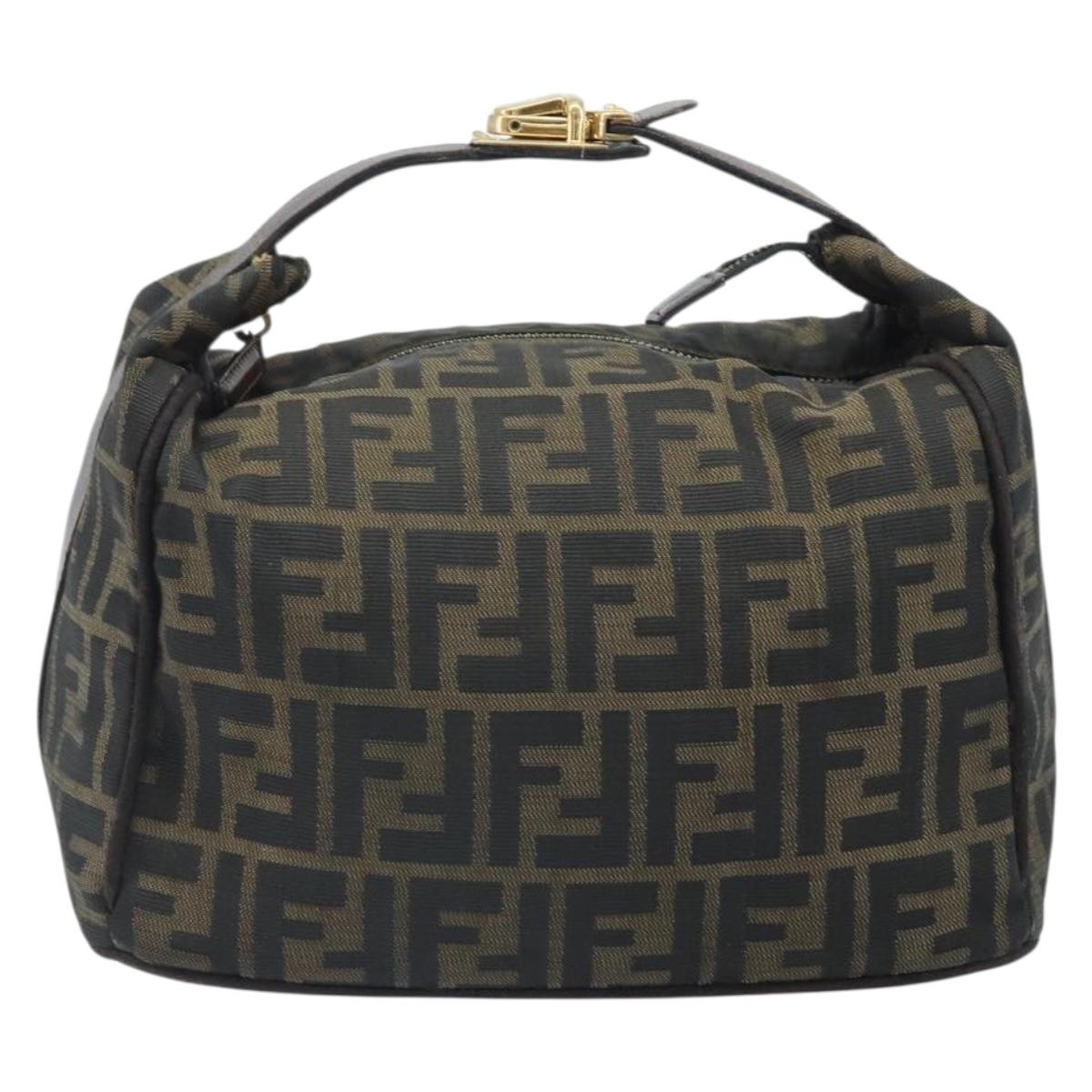 FENDI Zucca Canvas Vanity Hand Bag Black Brown Auth 169752