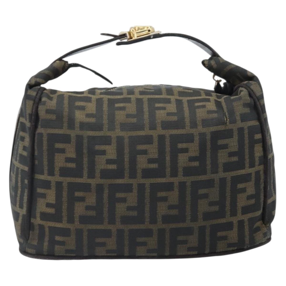 FENDI Zucca Canvas Vanity Hand Bag Black Brown Auth 169752