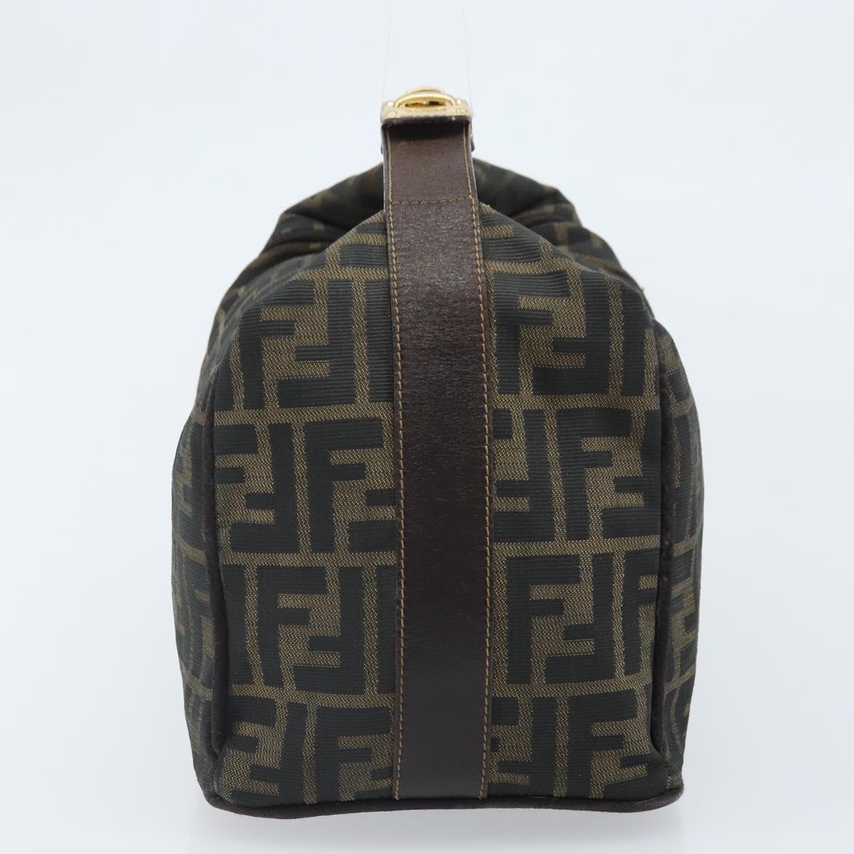 FENDI Zucca Canvas Vanity Hand Bag Black Brown Auth 169752