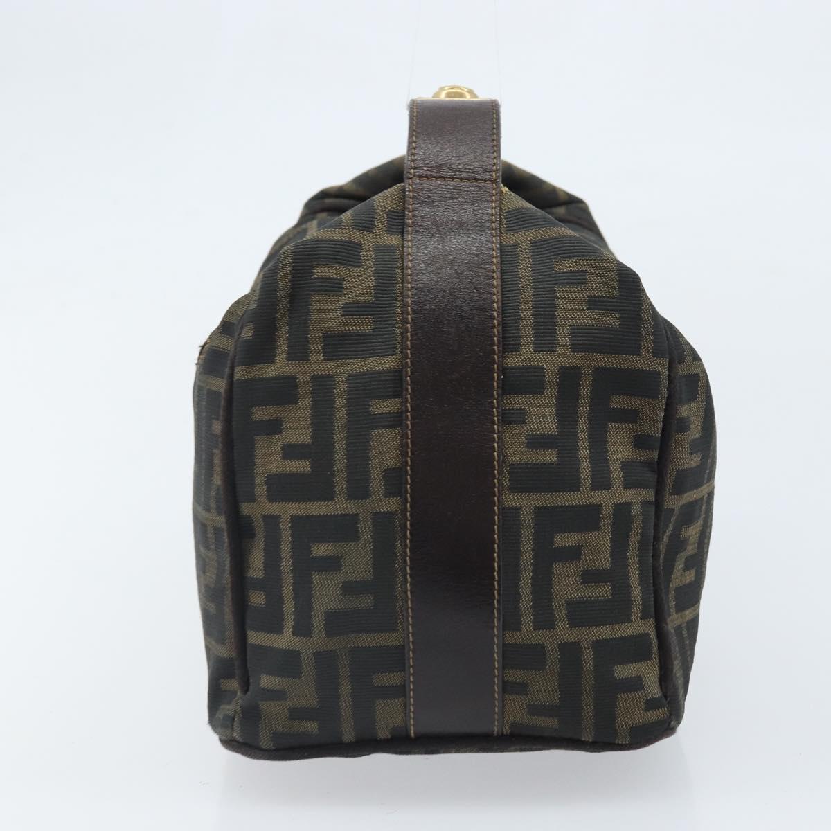 FENDI Zucca Canvas Vanity Hand Bag Black Brown Auth 169752