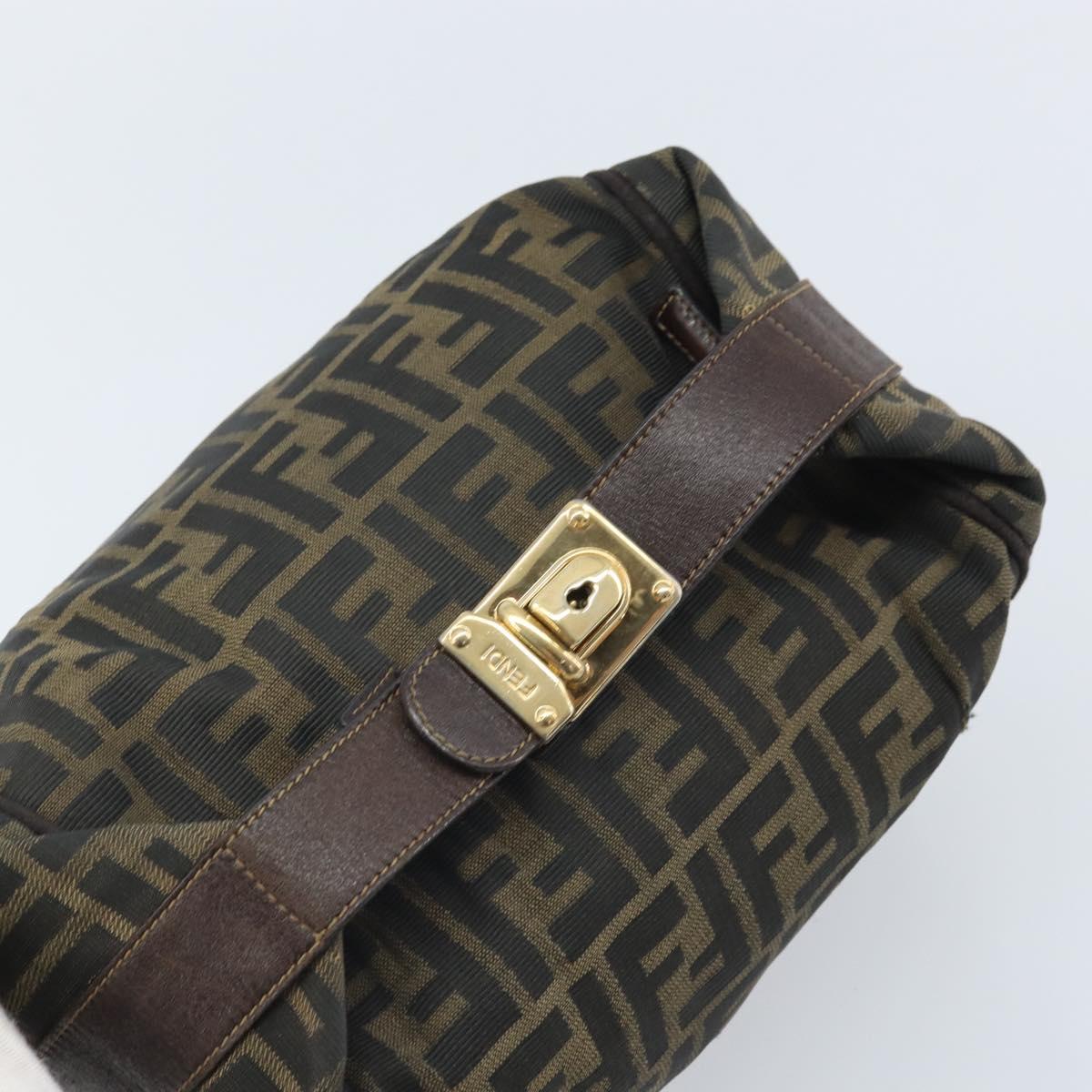 FENDI Zucca Canvas Vanity Hand Bag Black Brown Auth 169752