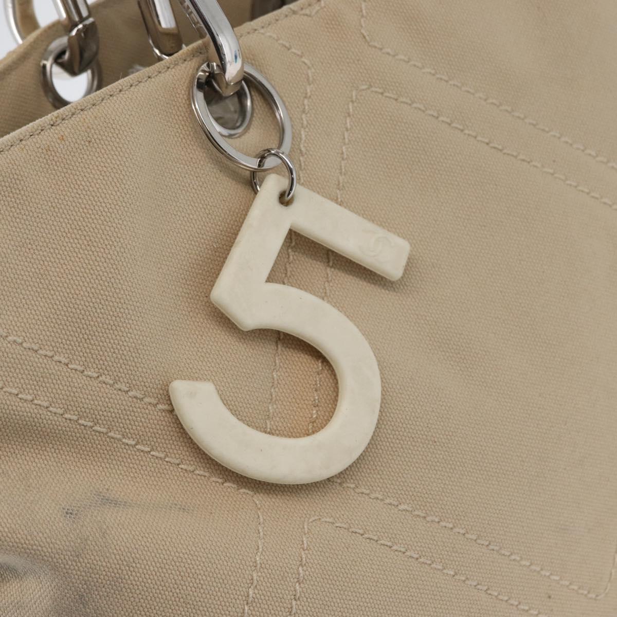 CHANEL Tote Bag No5 Canvas Beige Silver CC Auth 169753