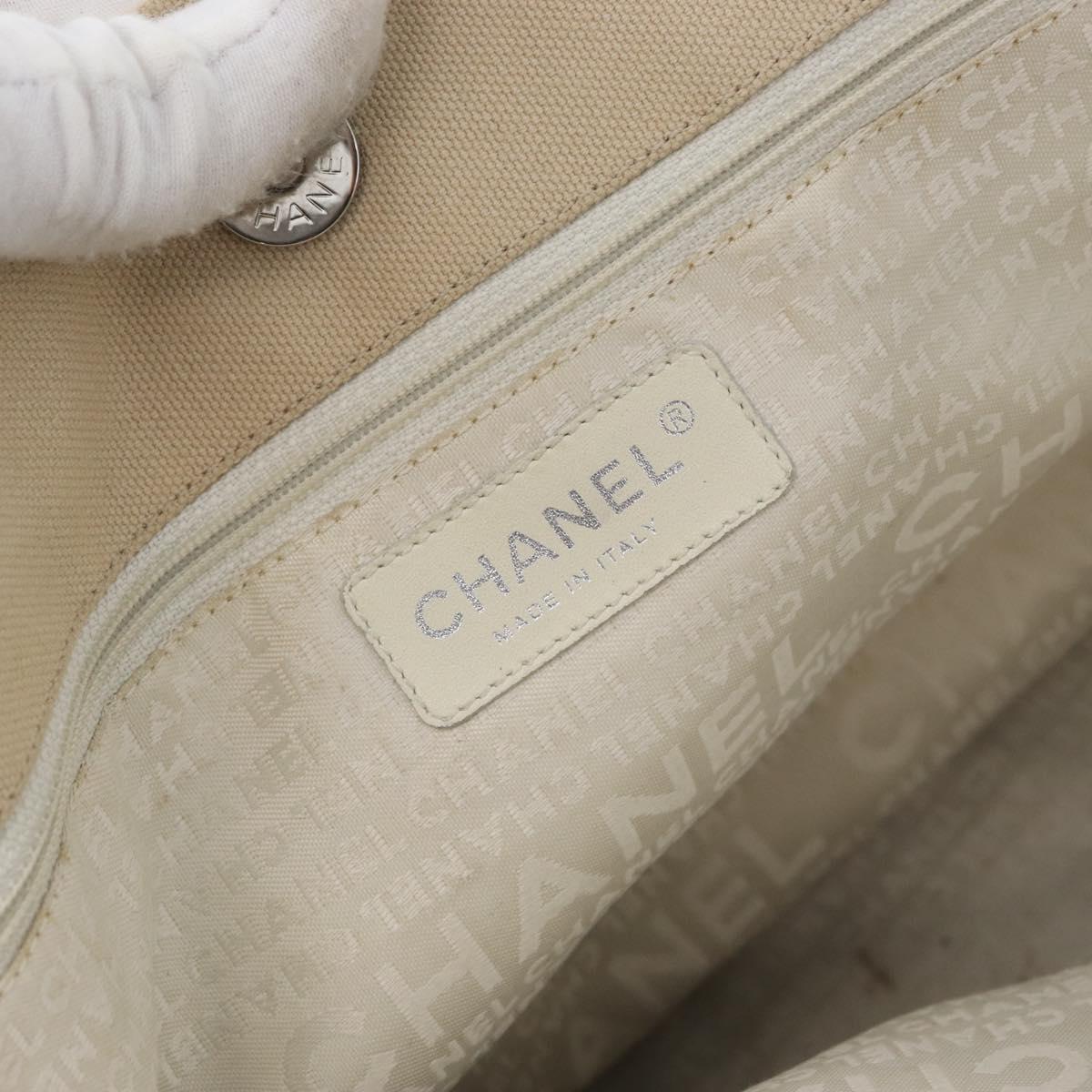 CHANEL Tote Bag No5 Canvas Beige Silver CC Auth 169753