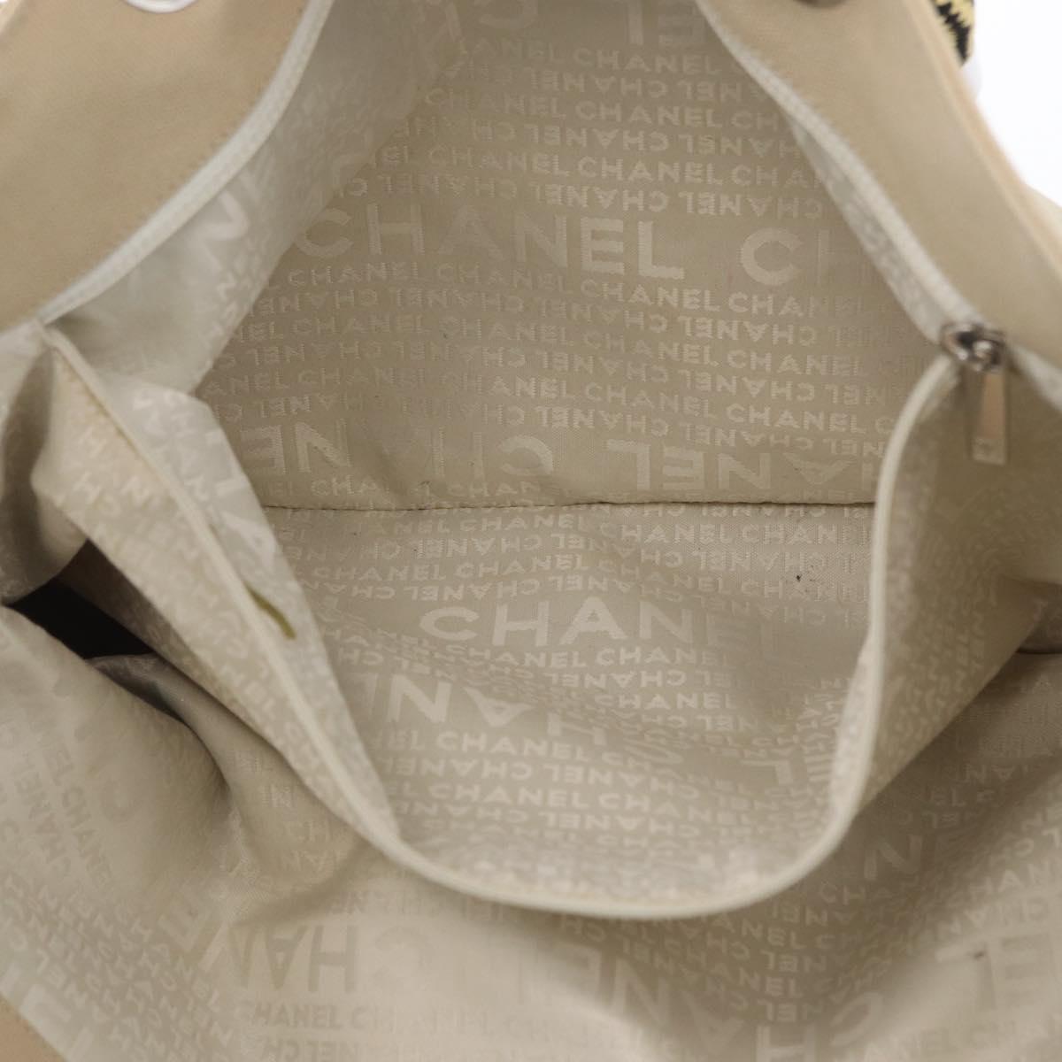 CHANEL Tote Bag No5 Canvas Beige Silver CC Auth 169753