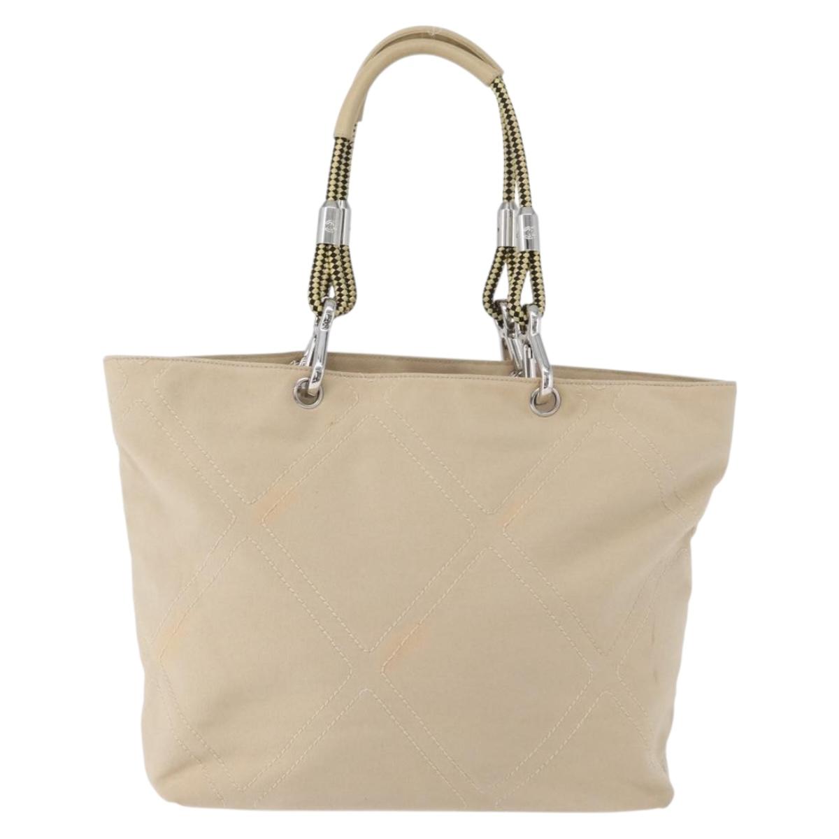 CHANEL Tote Bag No5 Canvas Beige Silver CC Auth 169753