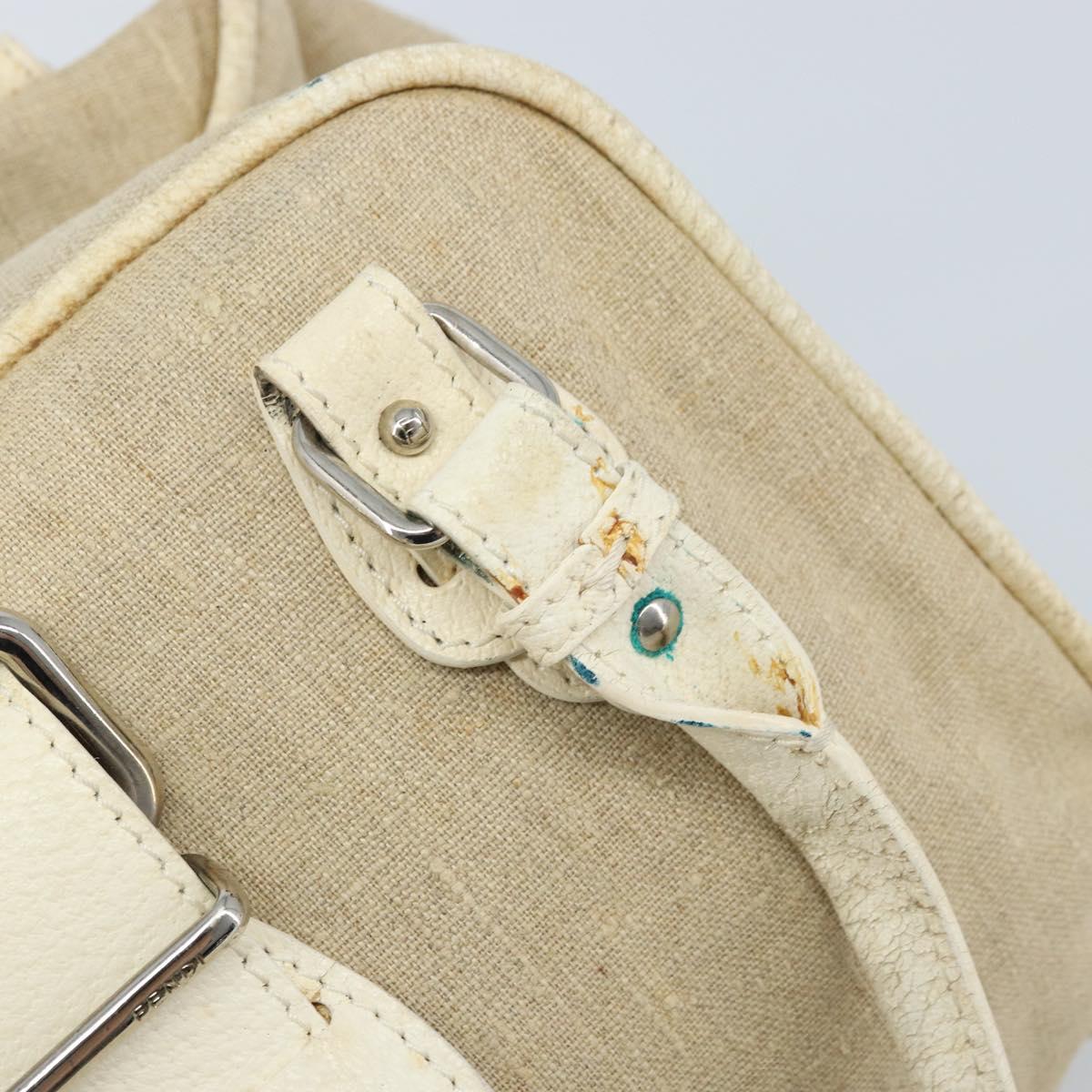 FENDI Hand Bag Canvas Beige Silver Auth 169763