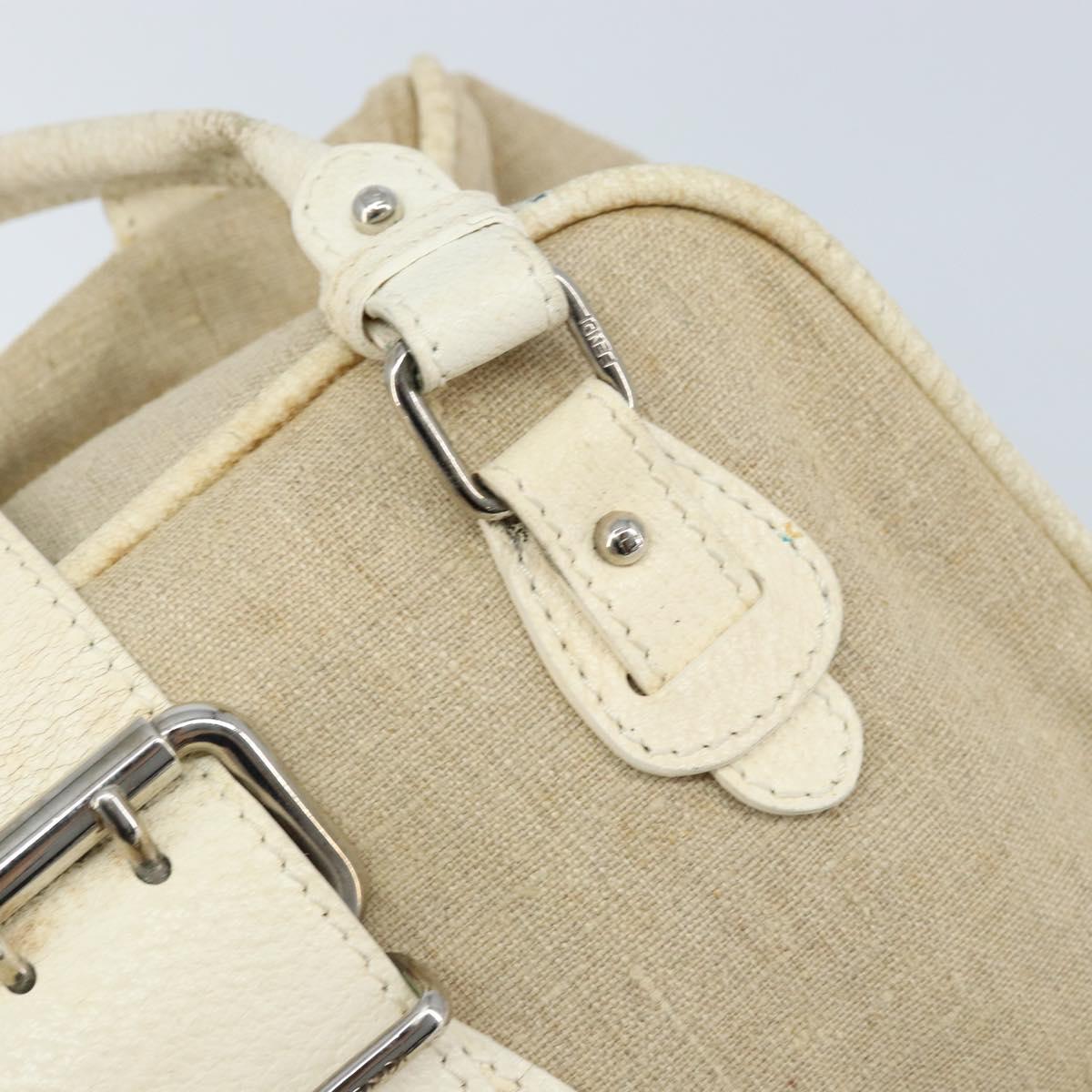 FENDI Hand Bag Canvas Beige Silver Auth 169763