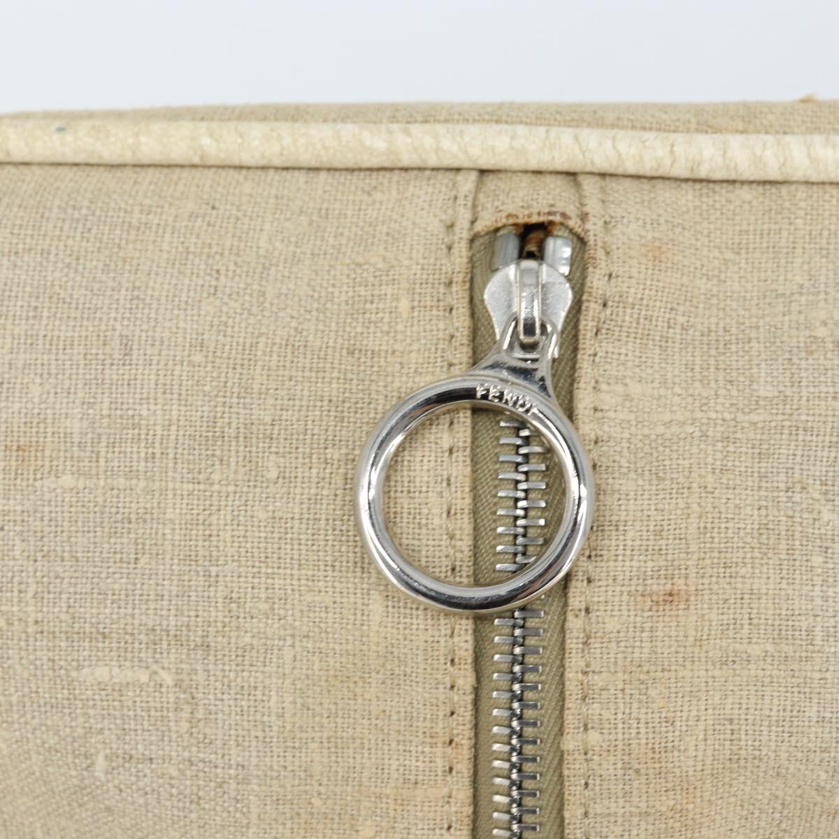 FENDI Hand Bag Canvas Beige Silver Auth 169763
