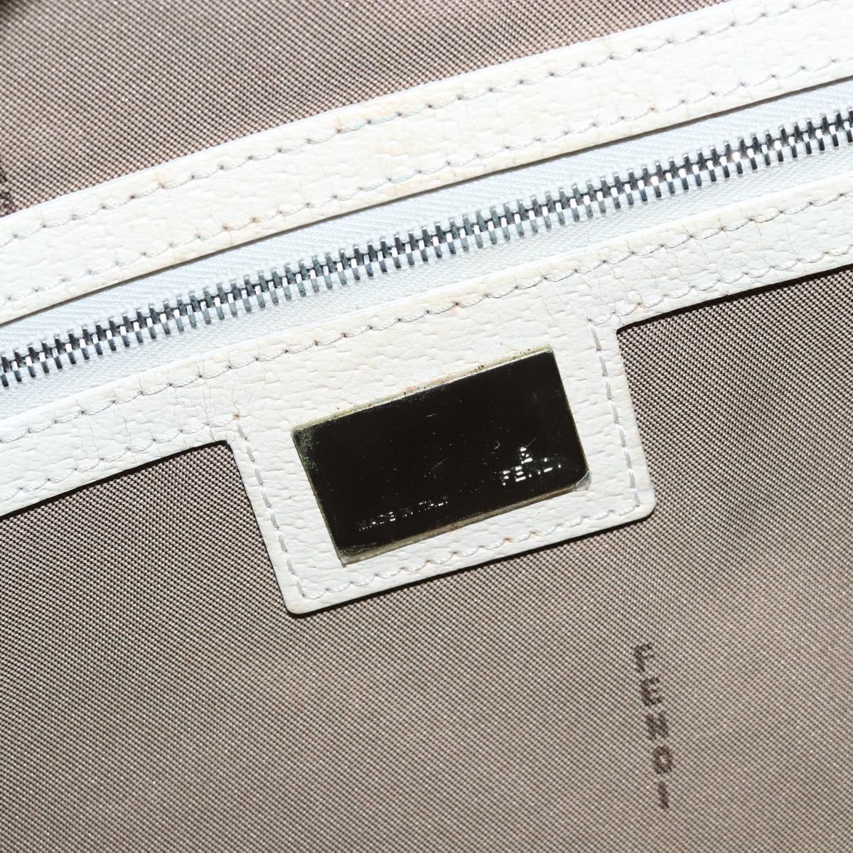 FENDI Hand Bag Canvas Beige Silver Auth 169763