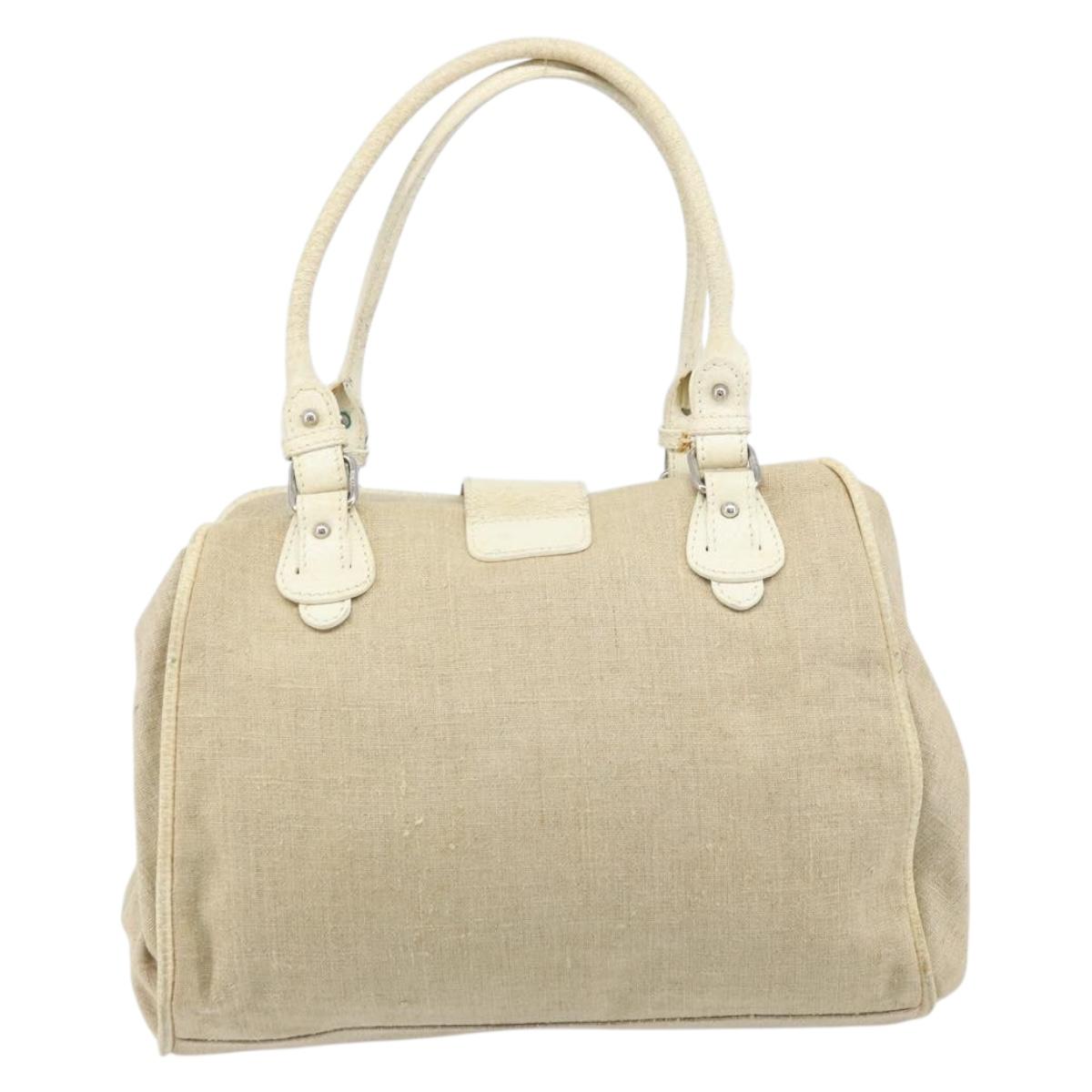 FENDI Hand Bag Canvas Beige Silver Auth 169763