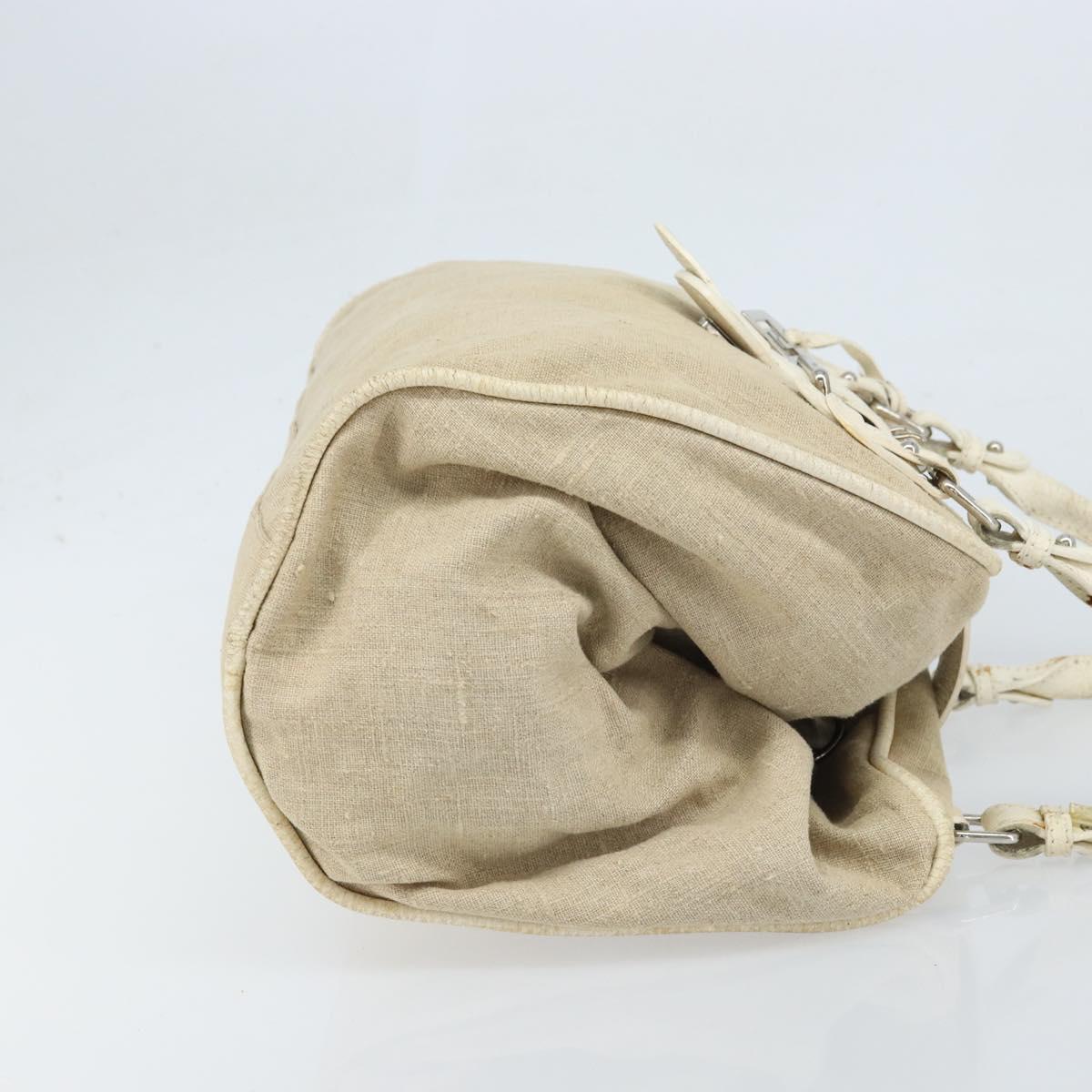 FENDI Hand Bag Canvas Beige Silver Auth 169763