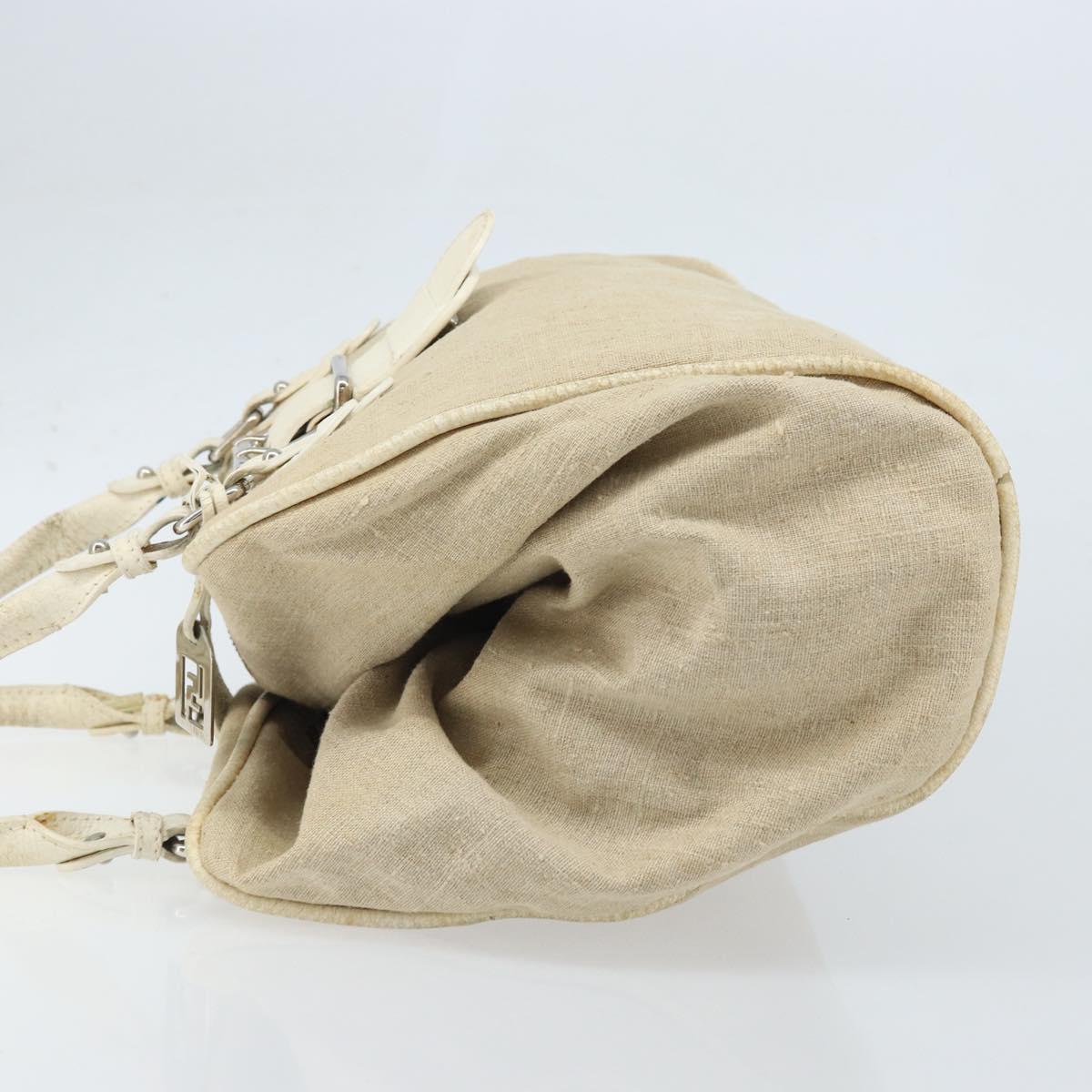 FENDI Hand Bag Canvas Beige Silver Auth 169763