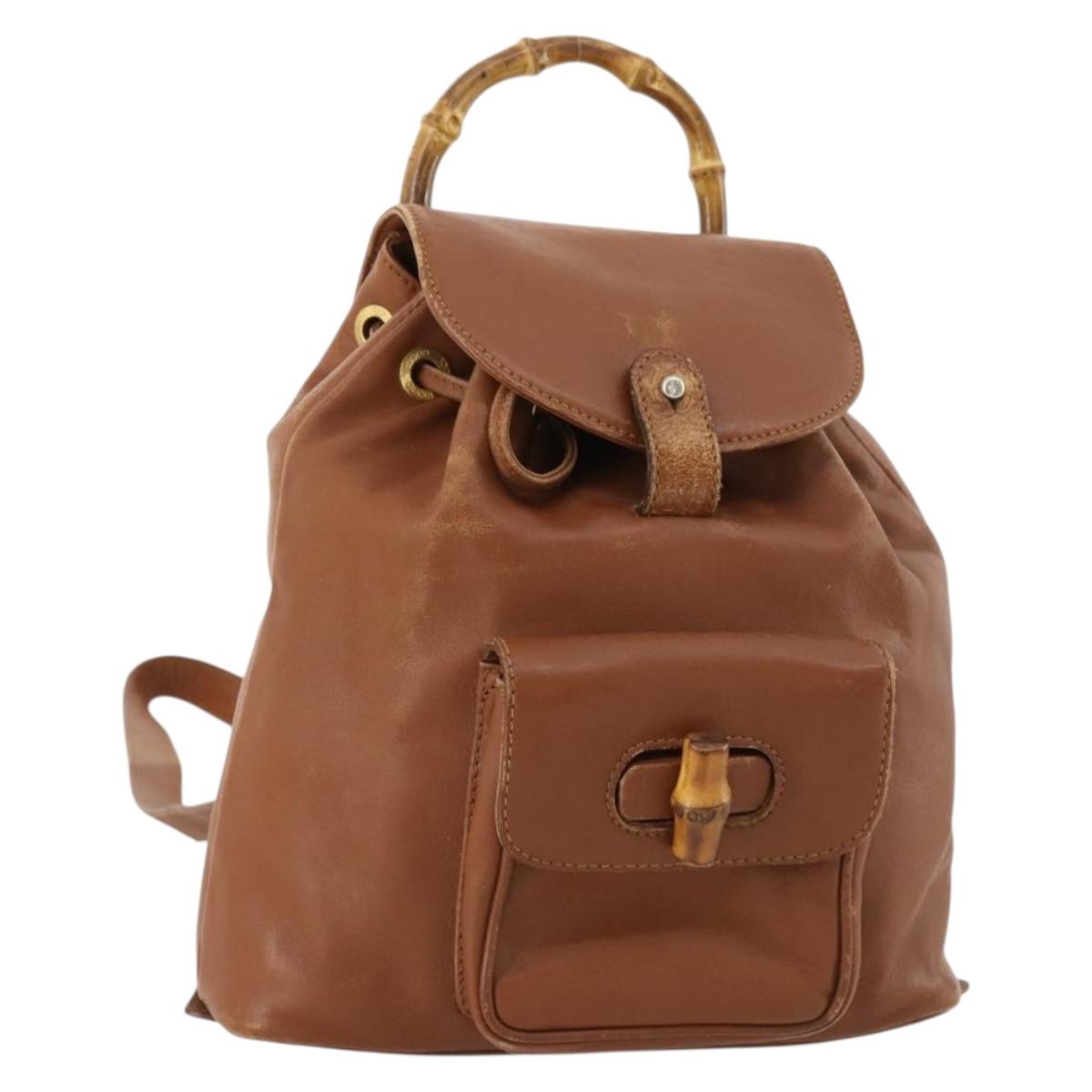 GUCCI Bamboo Backpack Leather Brown Gold Auth 169775