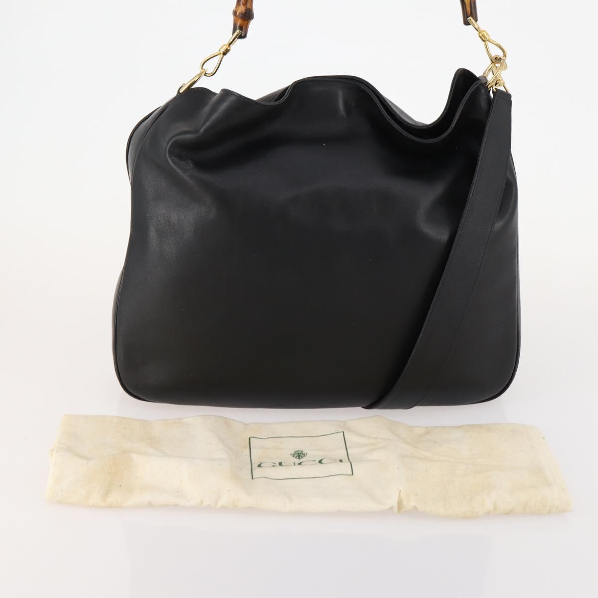 GUCCI Bamboo Hand Bag Leather 2way Black Gold Auth 169781