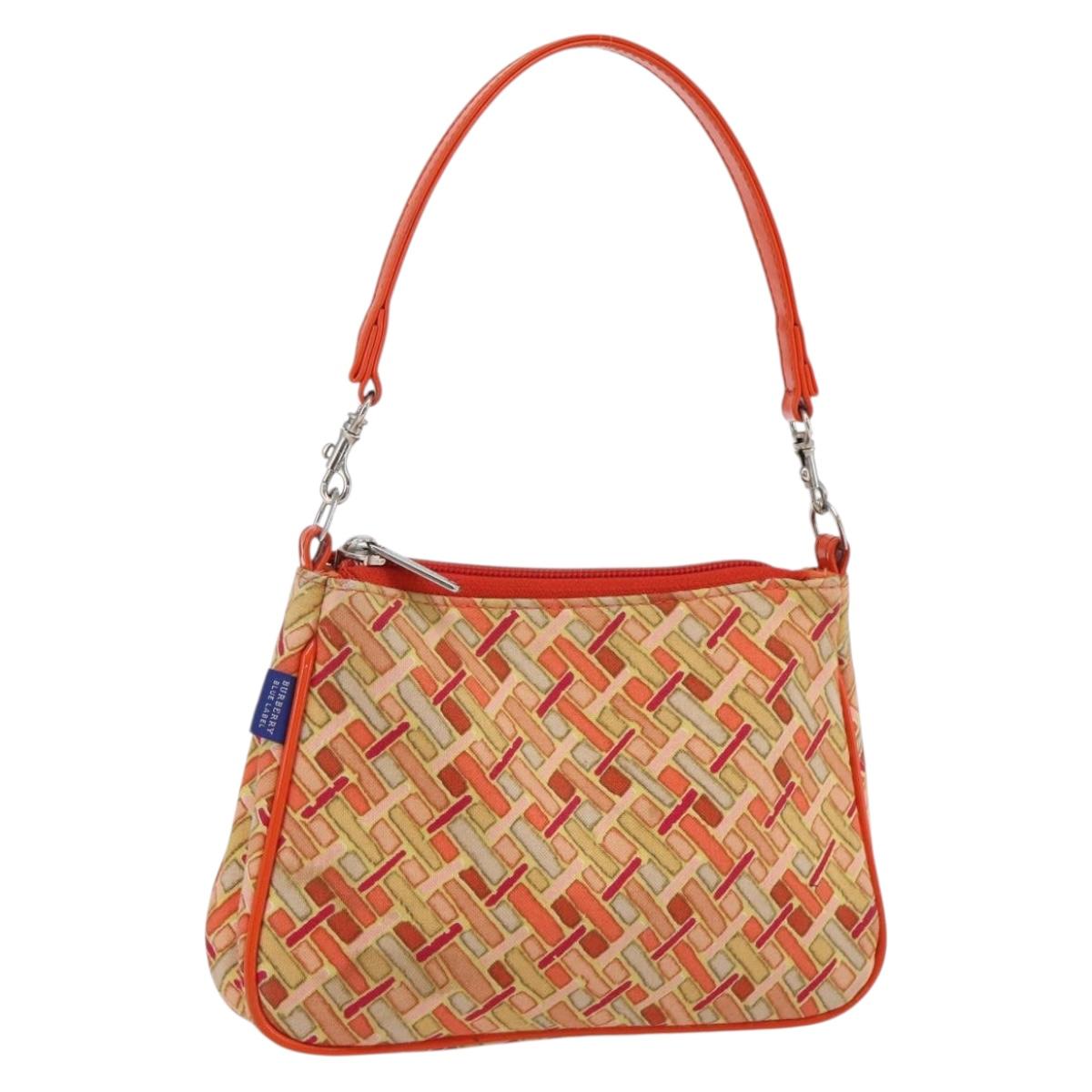 BURBERRY Blue Label Hand Bag Canvas Orange Silver Auth 169787
