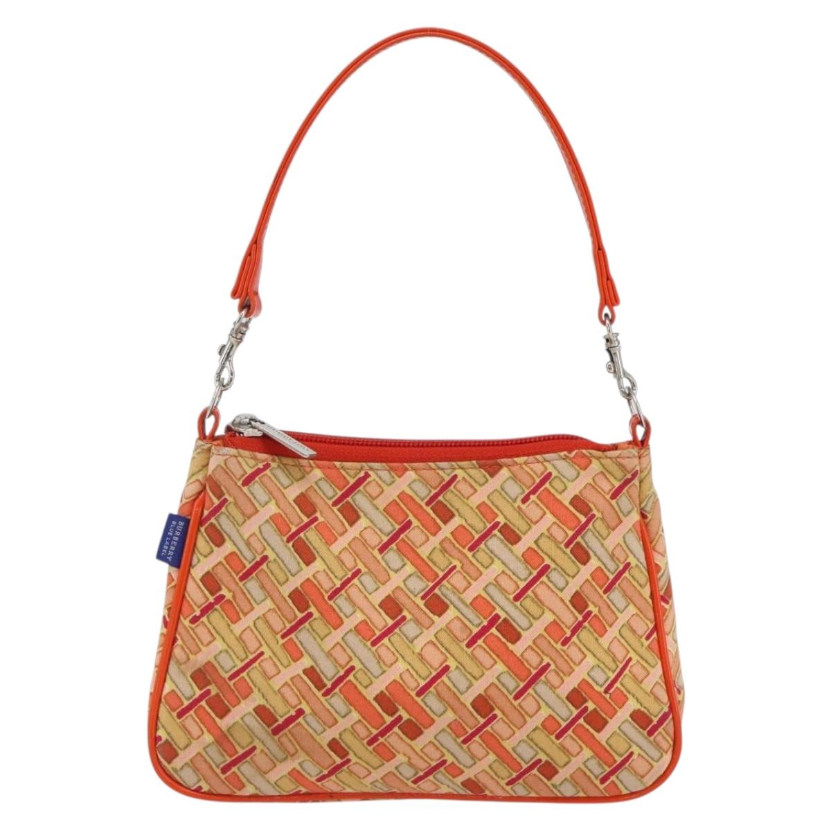 BURBERRY Blue Label Hand Bag Canvas Orange Silver Auth 169787