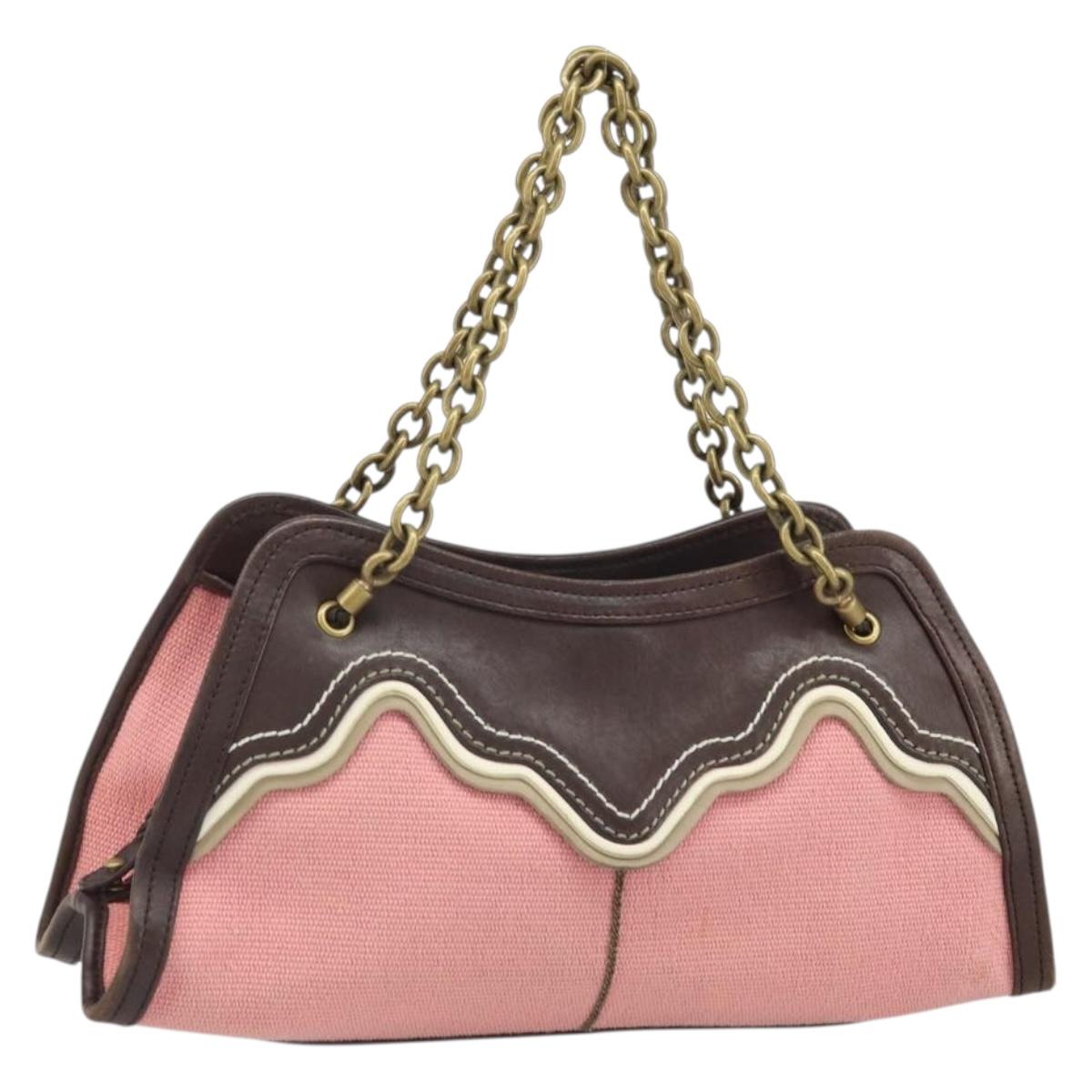 BOTTEGA VENETA Chain Hand Bag Canvas outlet Pink Gold 169980 Auth 169795V
