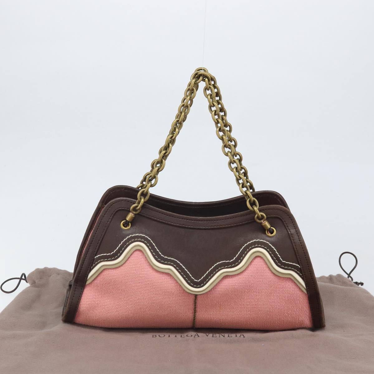 BOTTEGA VENETA Chain Hand Bag Canvas outlet Pink Gold 169980 Auth 169795V