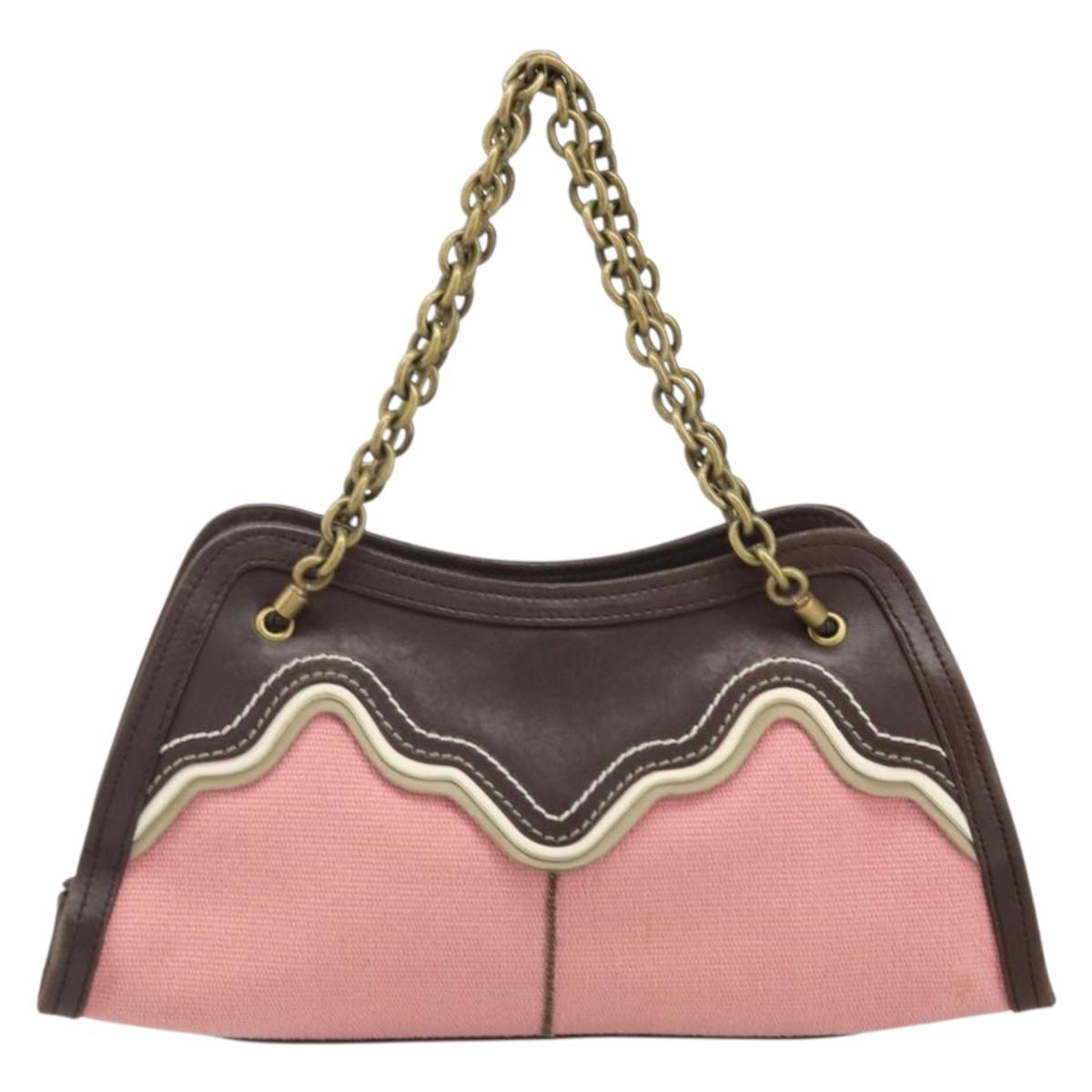 BOTTEGA VENETA Chain Hand Bag Canvas outlet Pink Gold 169980 Auth 169795V