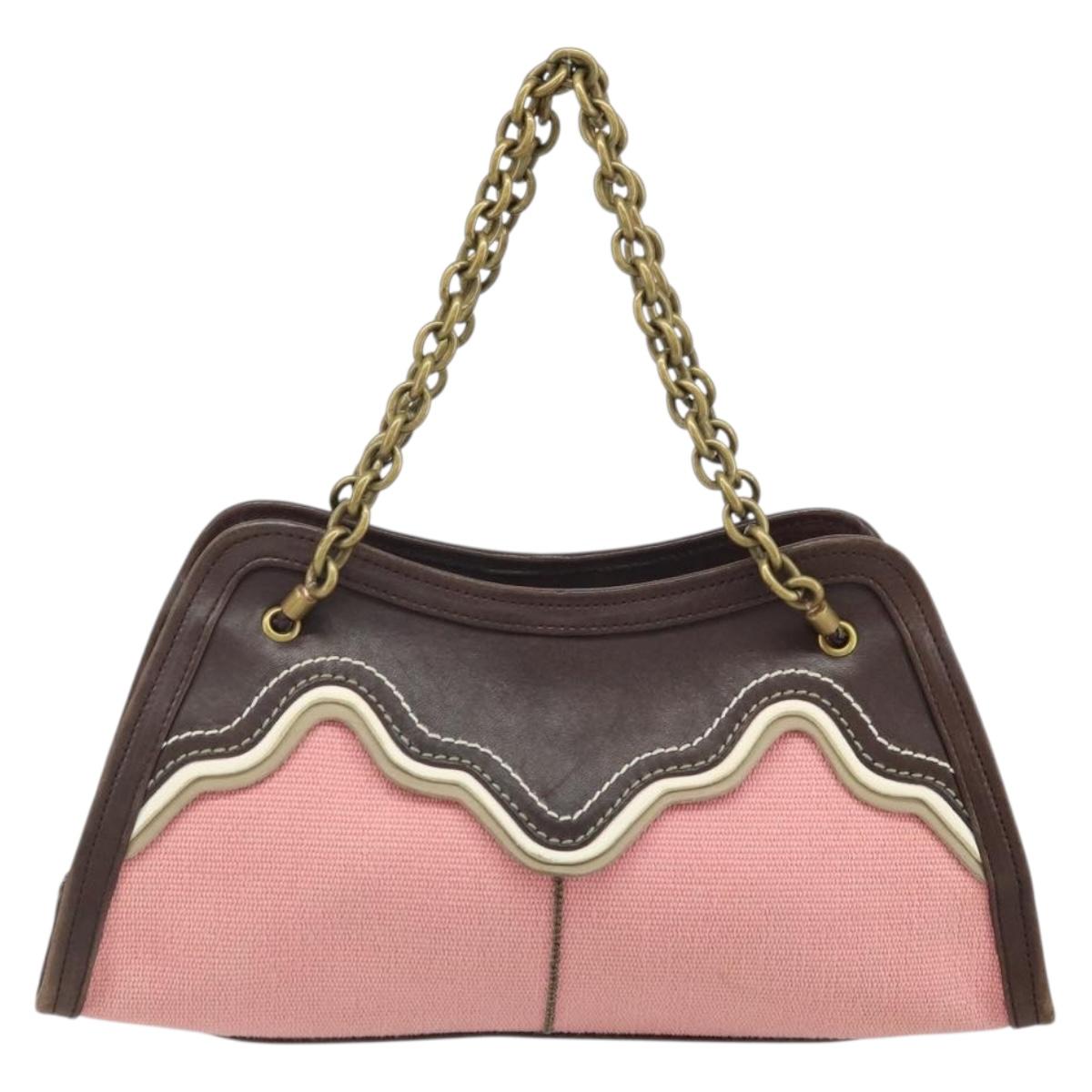 BOTTEGA VENETA Chain Hand Bag Canvas outlet Pink Gold 169980 Auth 169795V