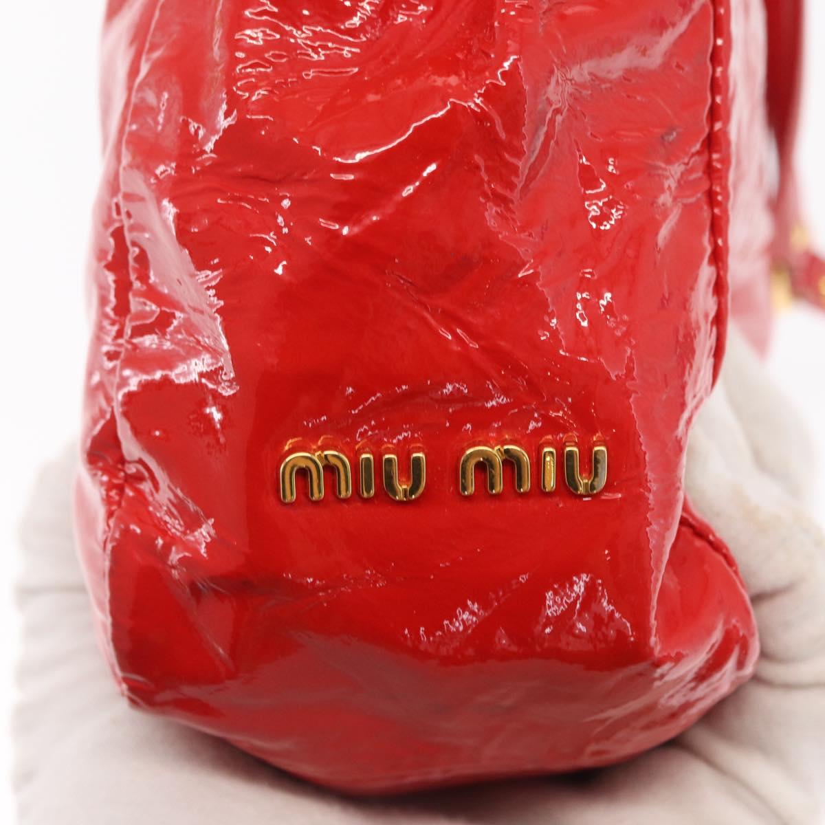 Miu Miu Hand Bag Patent leather 2way Red Gold Auth 169803