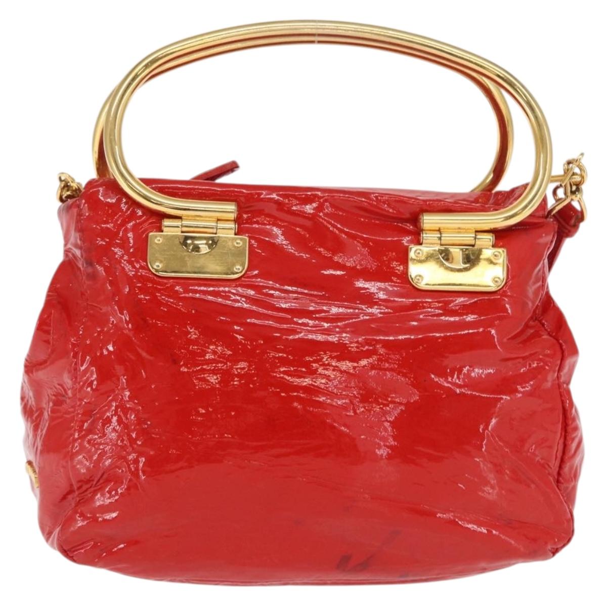 Miu Miu Hand Bag Patent leather 2way Red Gold Auth 169803
