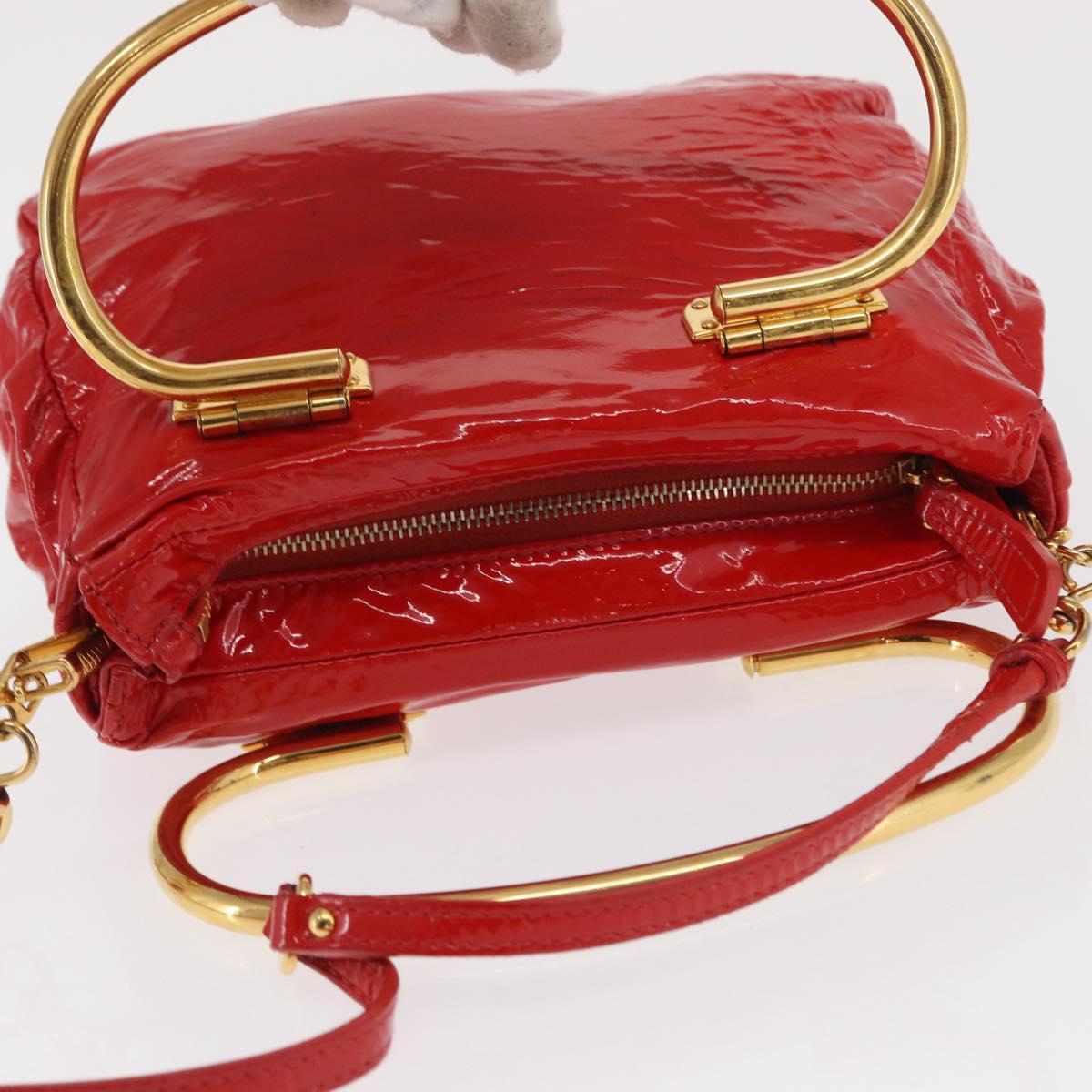 Miu Miu Hand Bag Patent leather 2way Red Gold Auth 169803