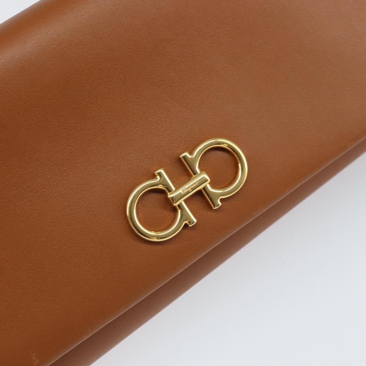 Salvatore Ferragamo Gancini Shoulder Wallet Bag Leather Brown Gold Auth 169804V