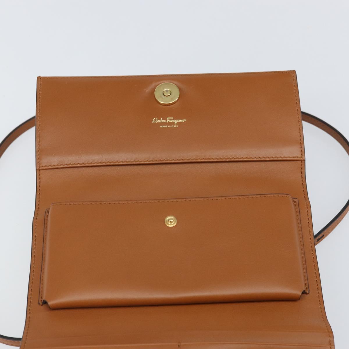 Salvatore Ferragamo Gancini Shoulder Wallet Bag Leather Brown Gold Auth 169804V