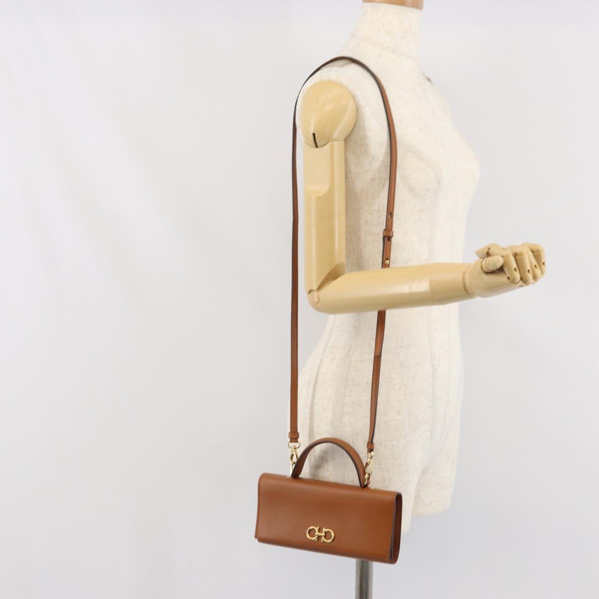 Salvatore Ferragamo Gancini Shoulder Wallet Bag Leather Brown Gold Auth 169804V