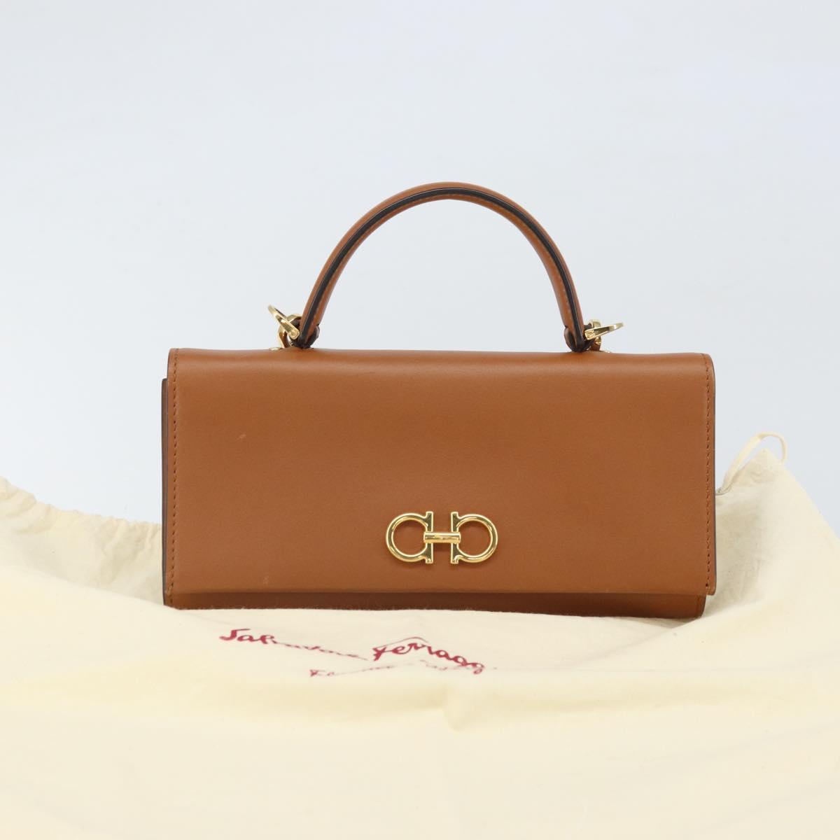 Salvatore Ferragamo Gancini Shoulder Wallet Bag Leather Brown Gold Auth 169804V