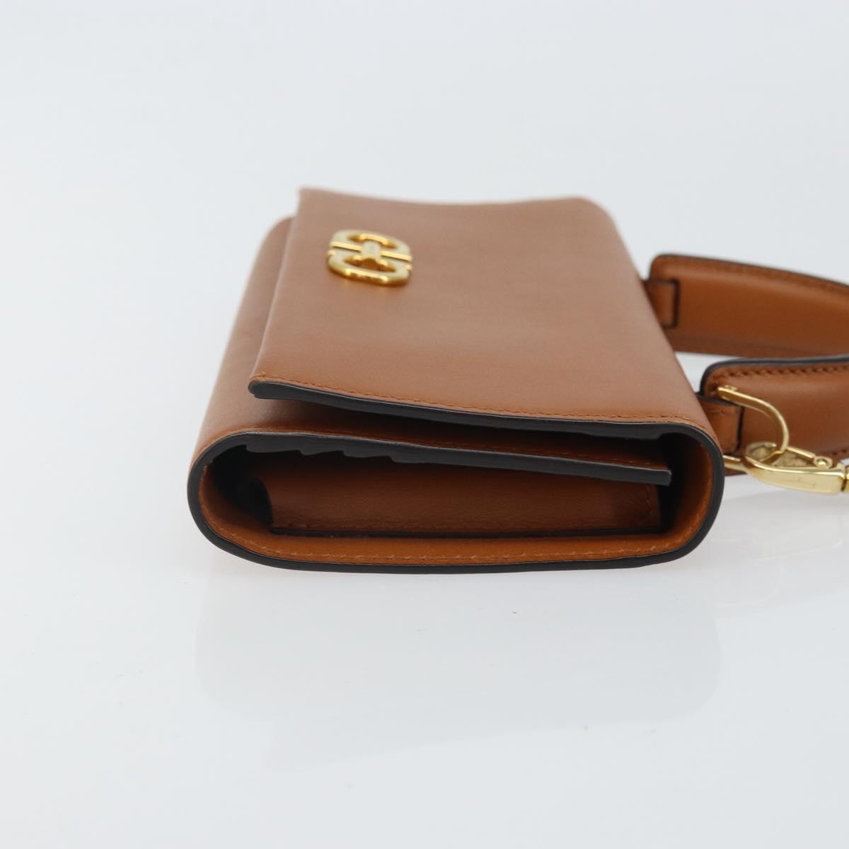 Salvatore Ferragamo Gancini Shoulder Wallet Bag Leather Brown Gold Auth 169804V