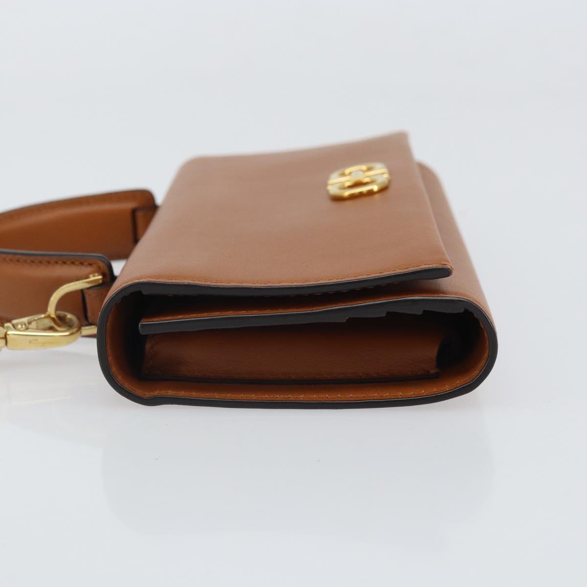 Salvatore Ferragamo Gancini Shoulder Wallet Bag Leather Brown Gold Auth 169804V