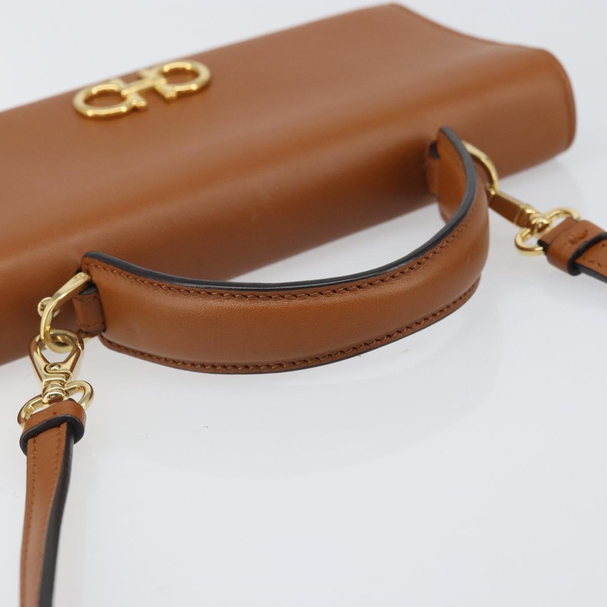 Salvatore Ferragamo Gancini Shoulder Wallet Bag Leather Brown Gold Auth 169804V