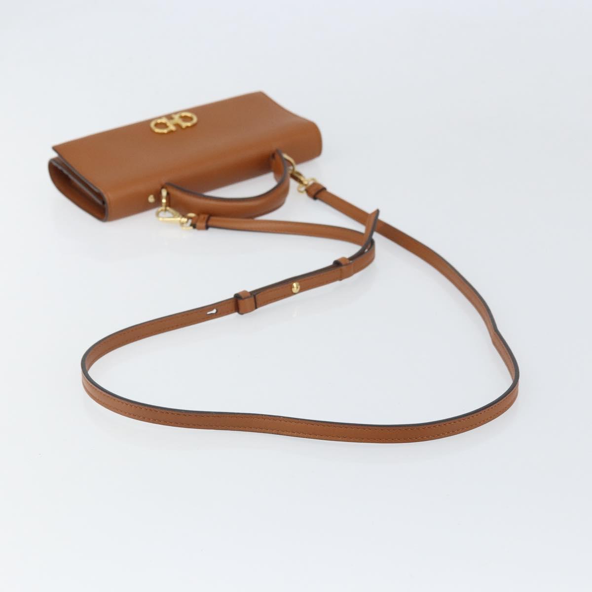 Salvatore Ferragamo Gancini Shoulder Wallet Bag Leather Brown Gold Auth 169804V