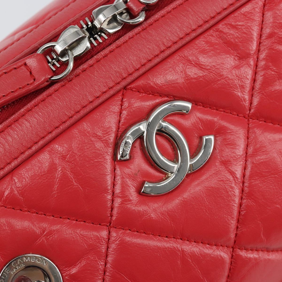 CHANEL Chain Boston Bag Leather 2way Red Silver CC Auth 169810SAM