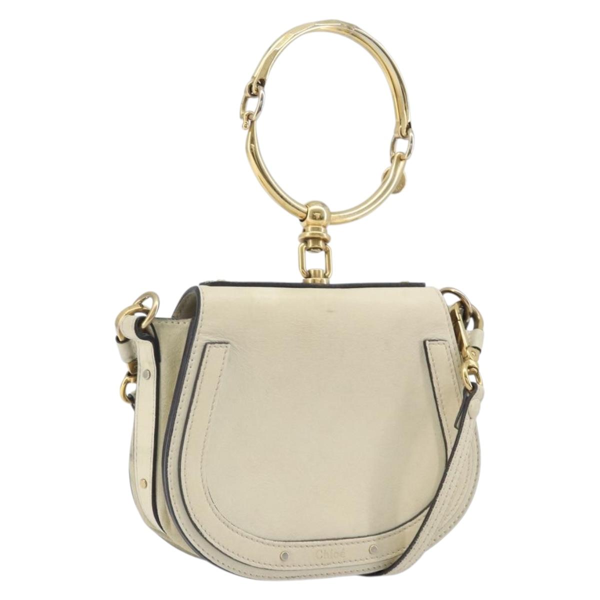 Chloe Nile Hand Bag Leather 2way Ivory Gold Auth 169835